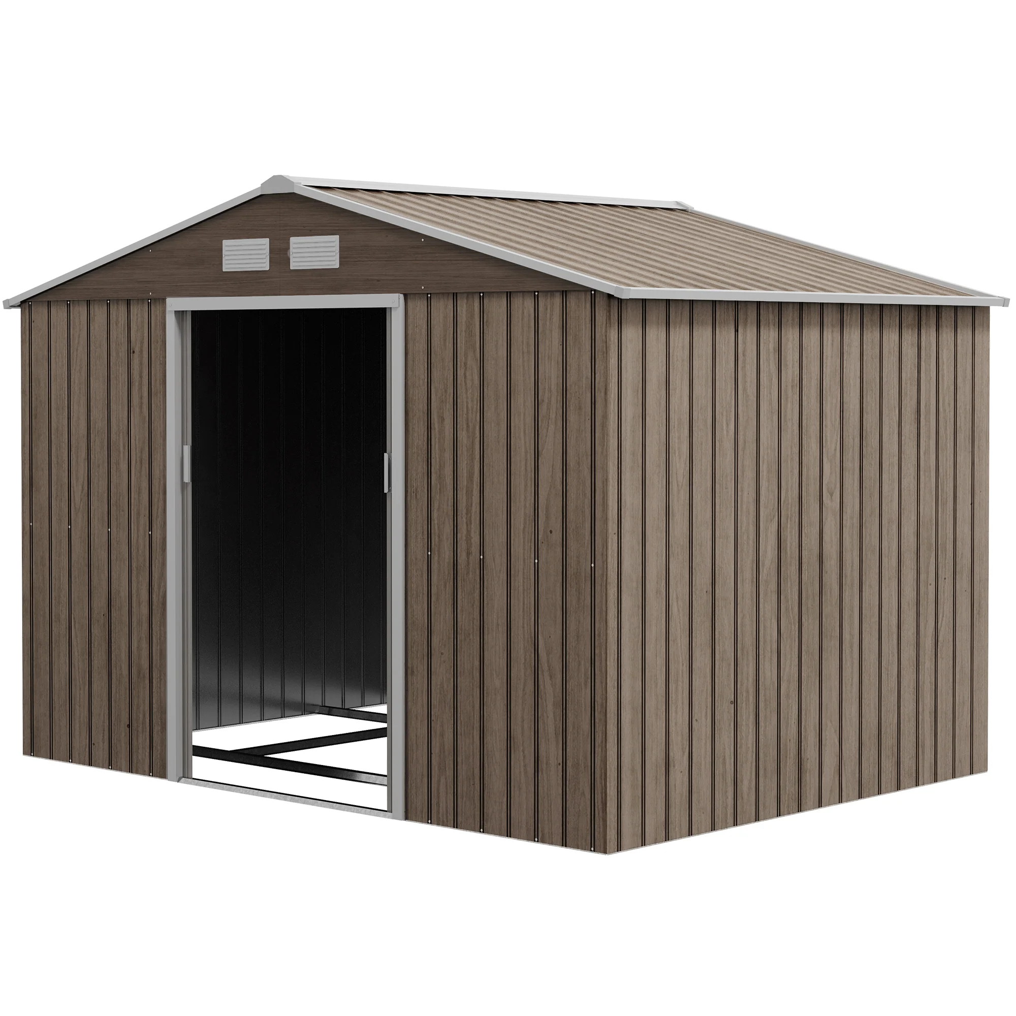 EverBase 9' x 6' Metal Garden Storage Shed with Foundation Kit & Double Doors, Distressed Light Brown - Image 2