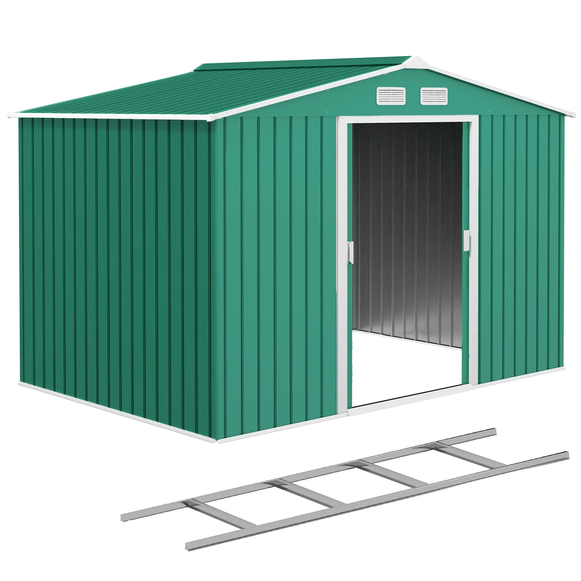 EverBase 9' x 6' Metal Garden Storage Shed with Foundation Kit & Double Doors, Green