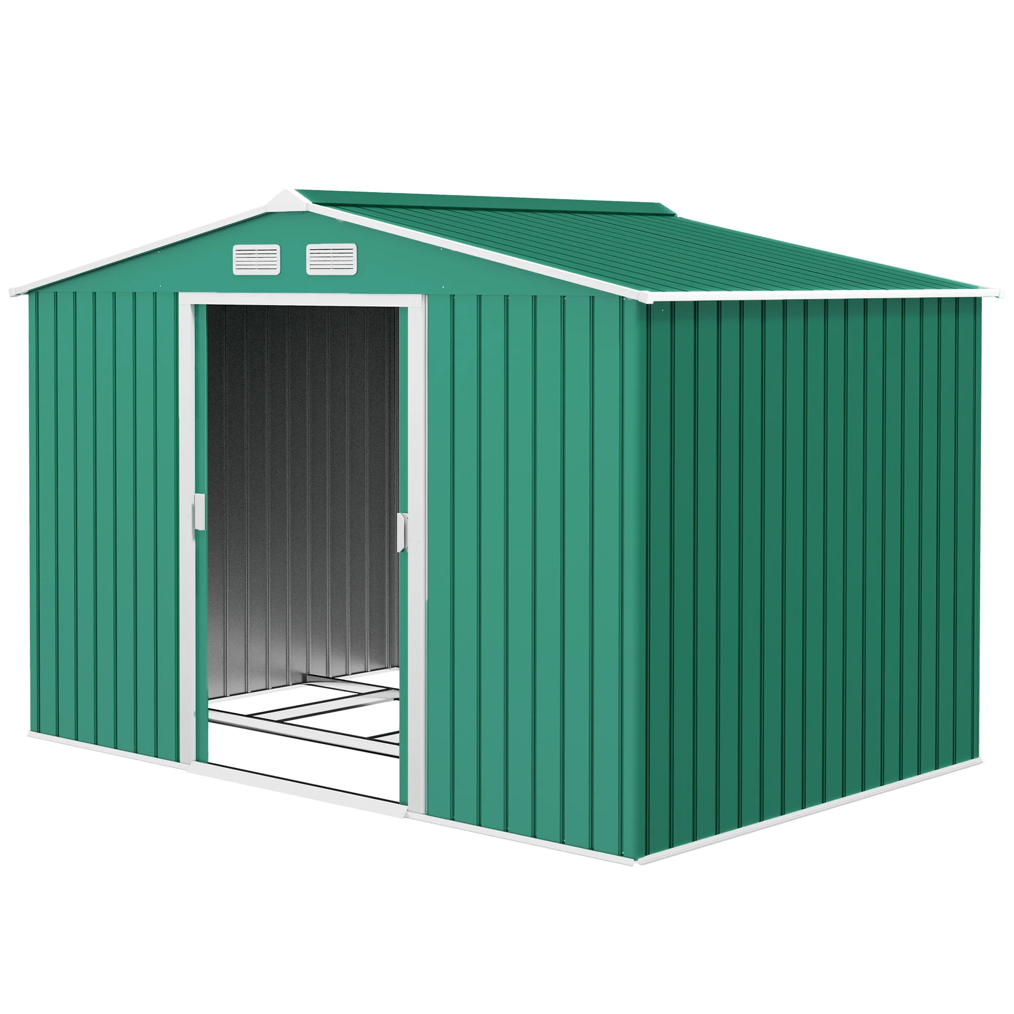 EverBase 9' x 6' Metal Garden Storage Shed with Foundation Kit & Double Doors, Green - Image 2