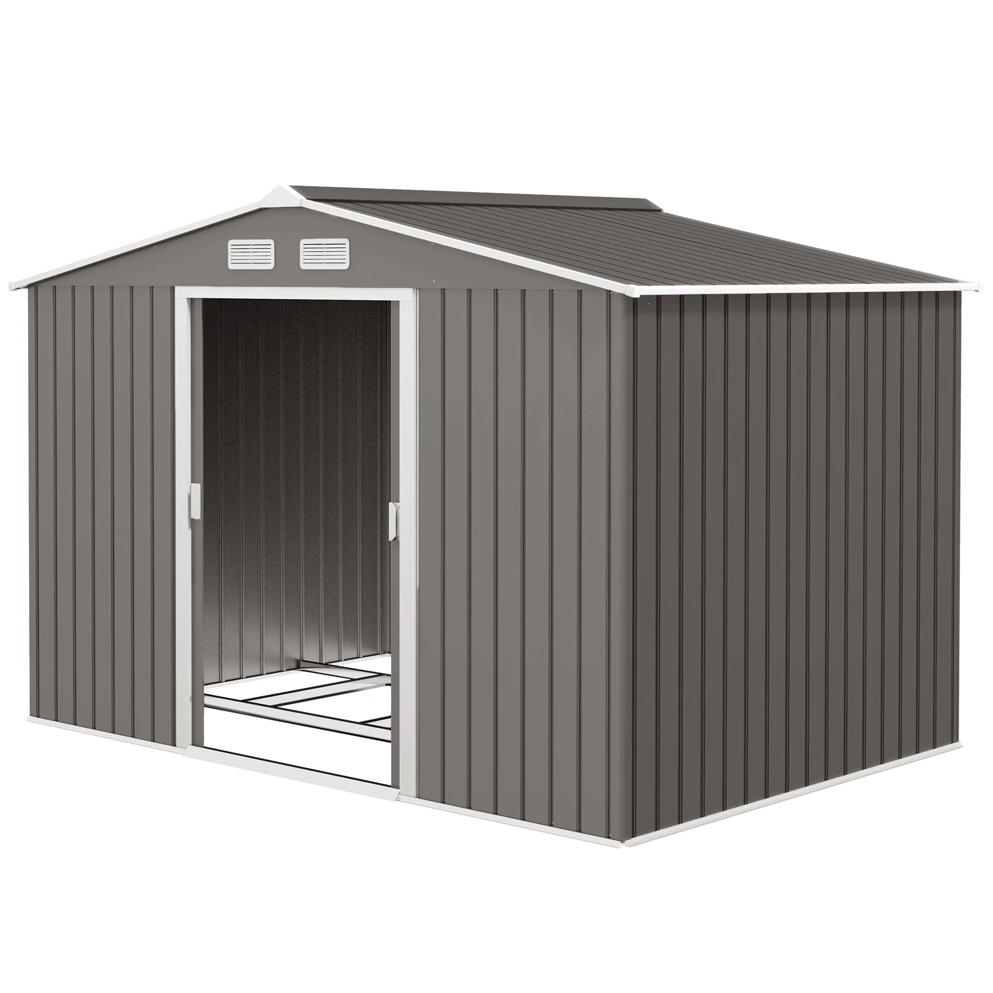 EverBase 9' x 6' Metal Garden Storage Shed with Foundation Kit & Double Doors, Grey - Image 2