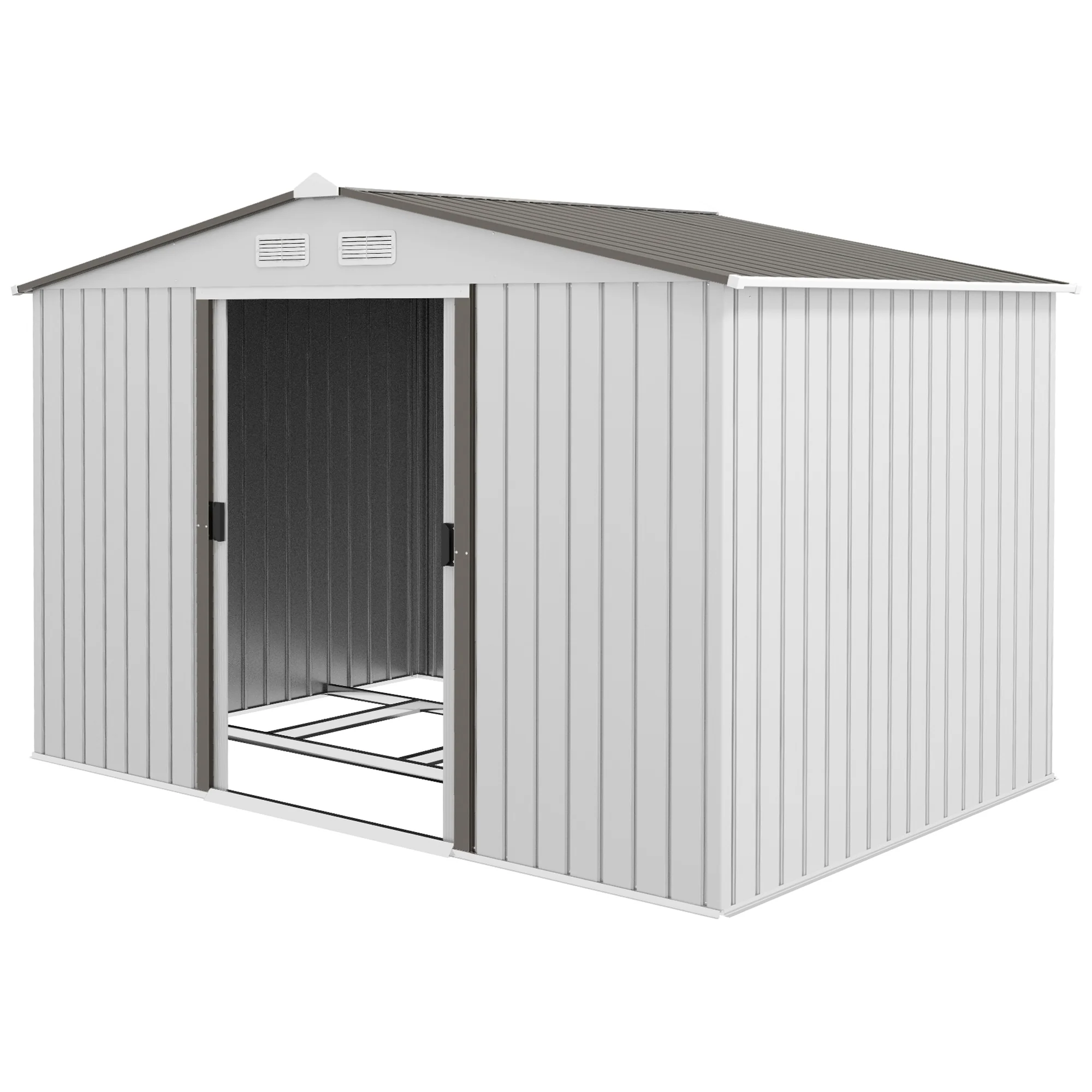 EverBase 9' x 6' Metal Garden Storage Shed with Foundation Kit & Double Doors, Silver - Image 2