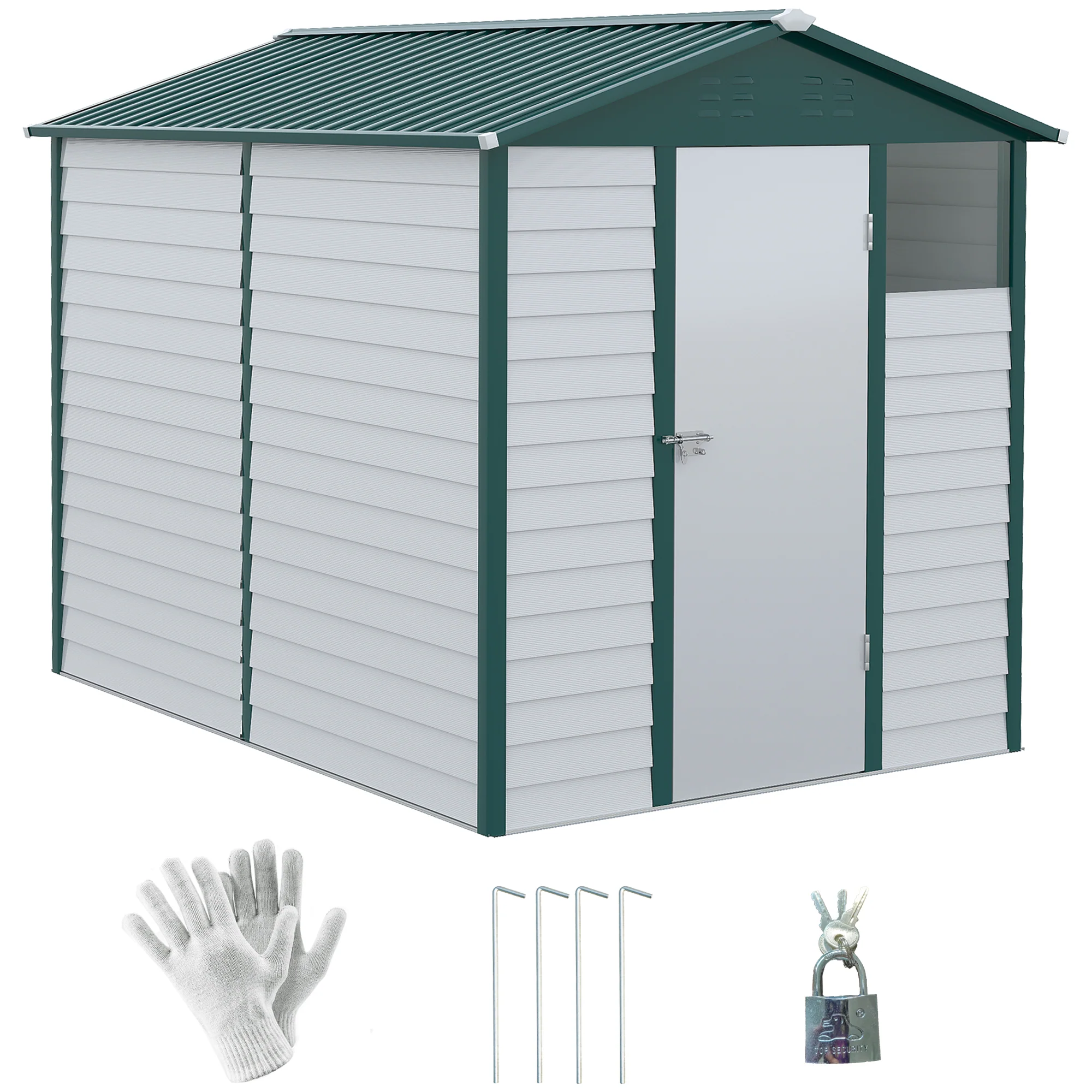 9 x 6FT Outdoor Metal Storage Shed with Window, Lockable Door for Yard, Patio, Lawn, Green