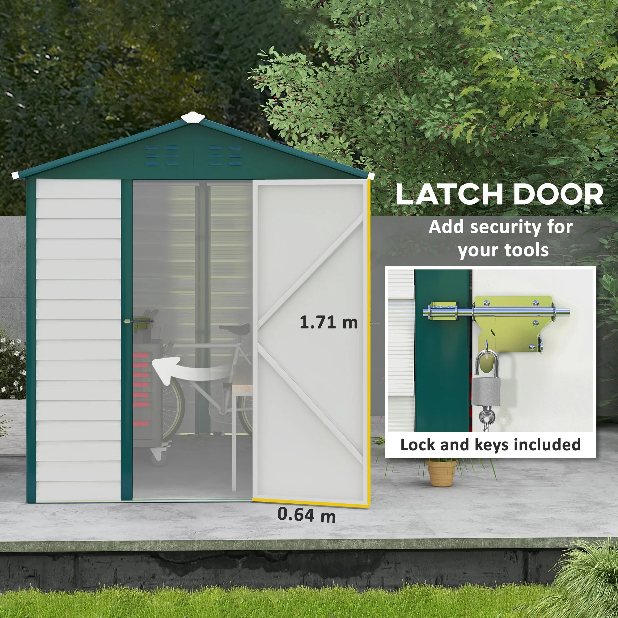 9 x 6FT Outdoor Metal Storage Shed with Window, Lockable Door for Yard, Patio, Lawn, Green - Image 7