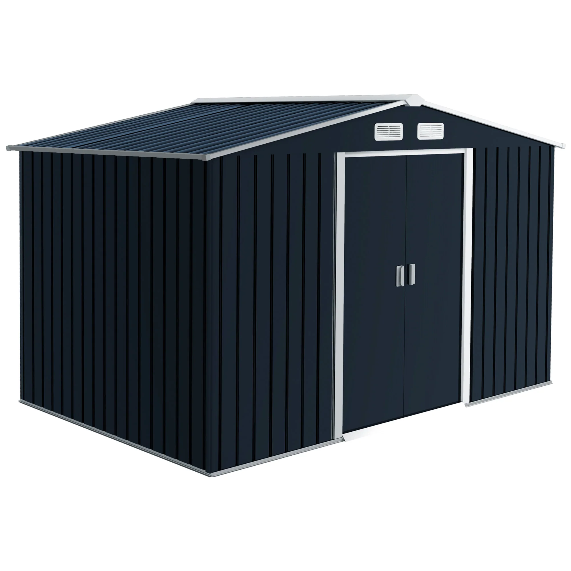 EverBase 9 x 6ft Metal Garden Shed with Double Sliding Doors & Shutter Vents, Dark Grey