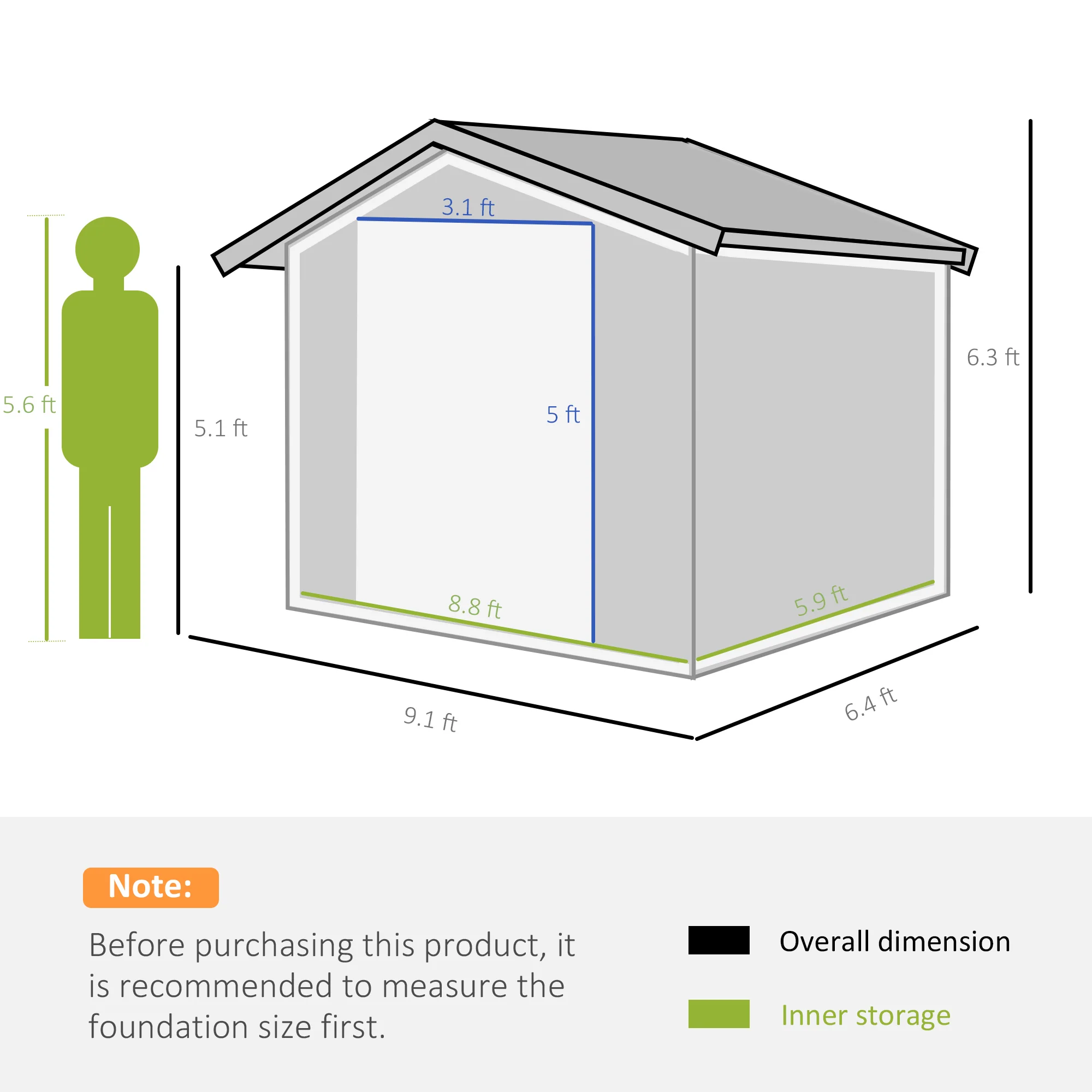 EverBase 9 x 6ft Metal Garden Shed with Double Sliding Doors & Shutter Vents, Dark Grey - Image 5