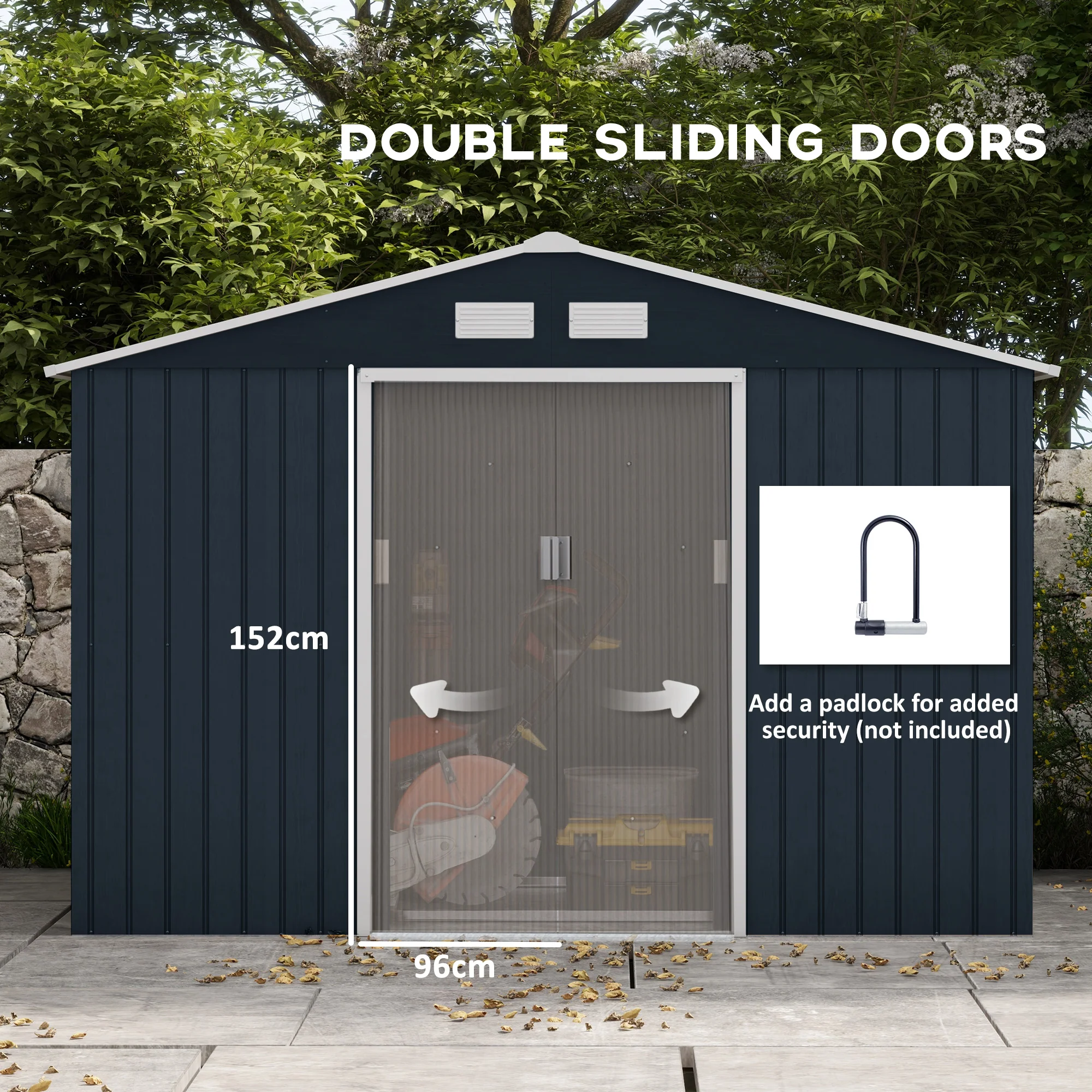 EverBase 9 x 6ft Metal Garden Shed with Double Sliding Doors & Shutter Vents, Dark Grey - Image 7