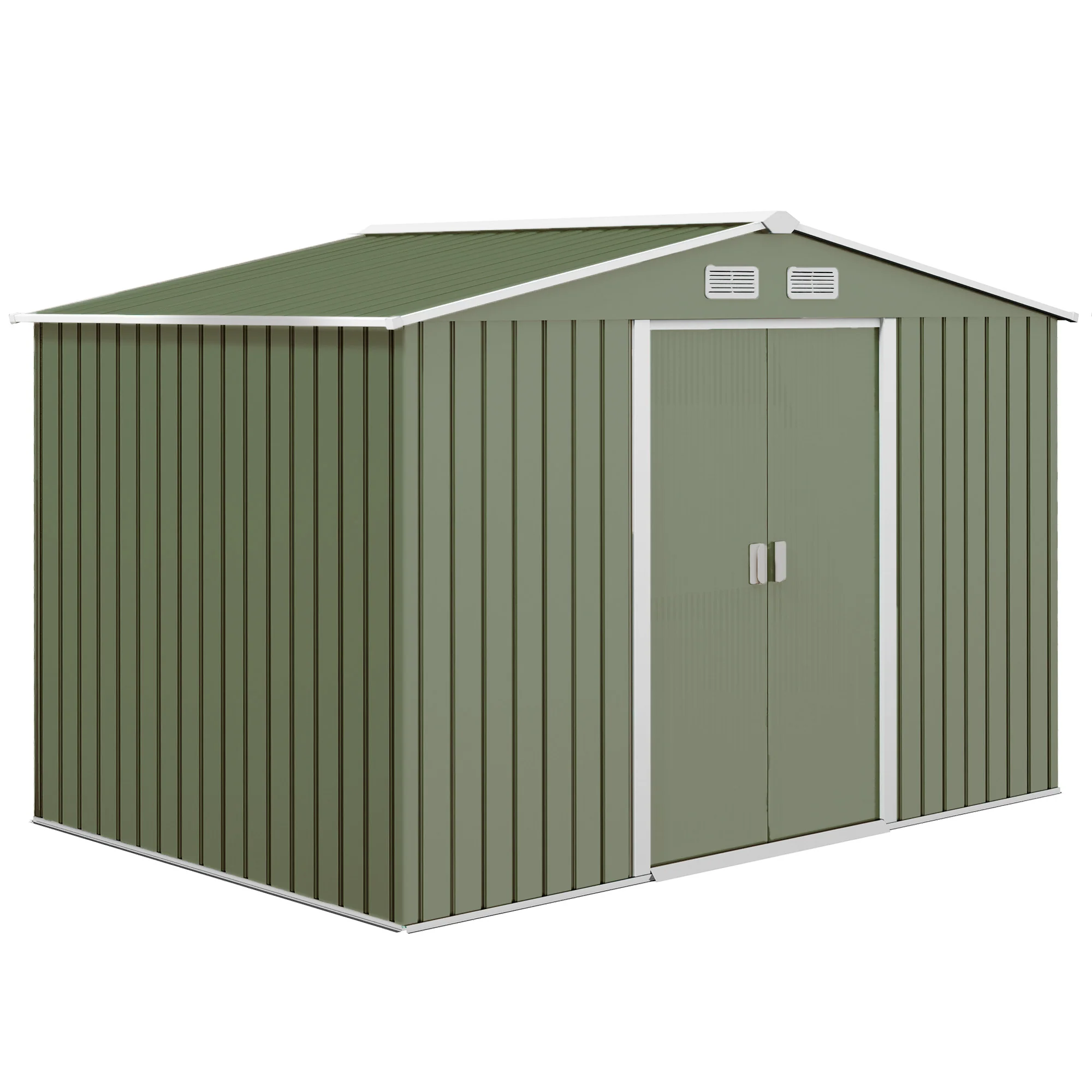 EverBase 9 x 6ft Metal Garden Shed with Double Sliding Doors & Shutter Vents, Light Green