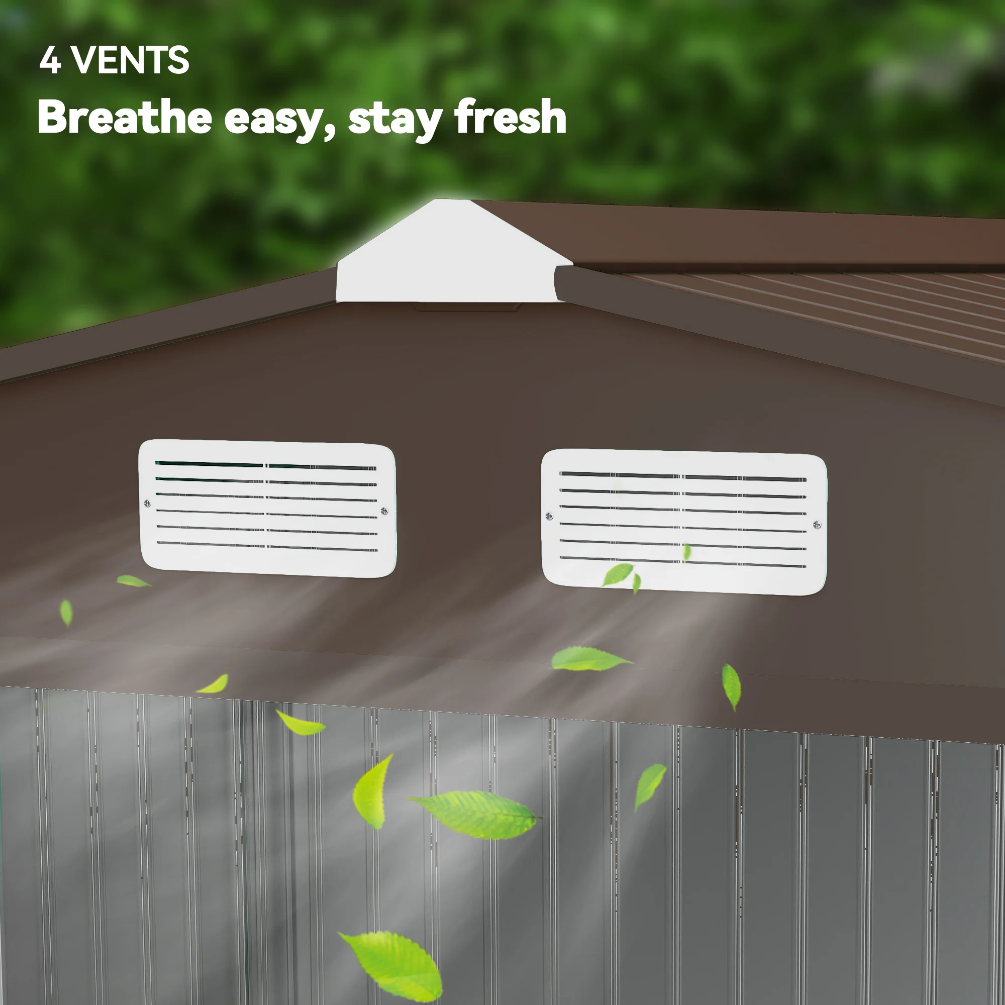 EverBase 9 x 6ft Metal Garden Shed with Double Sliding Doors & Shutter Vents, Light Brown - Image 10