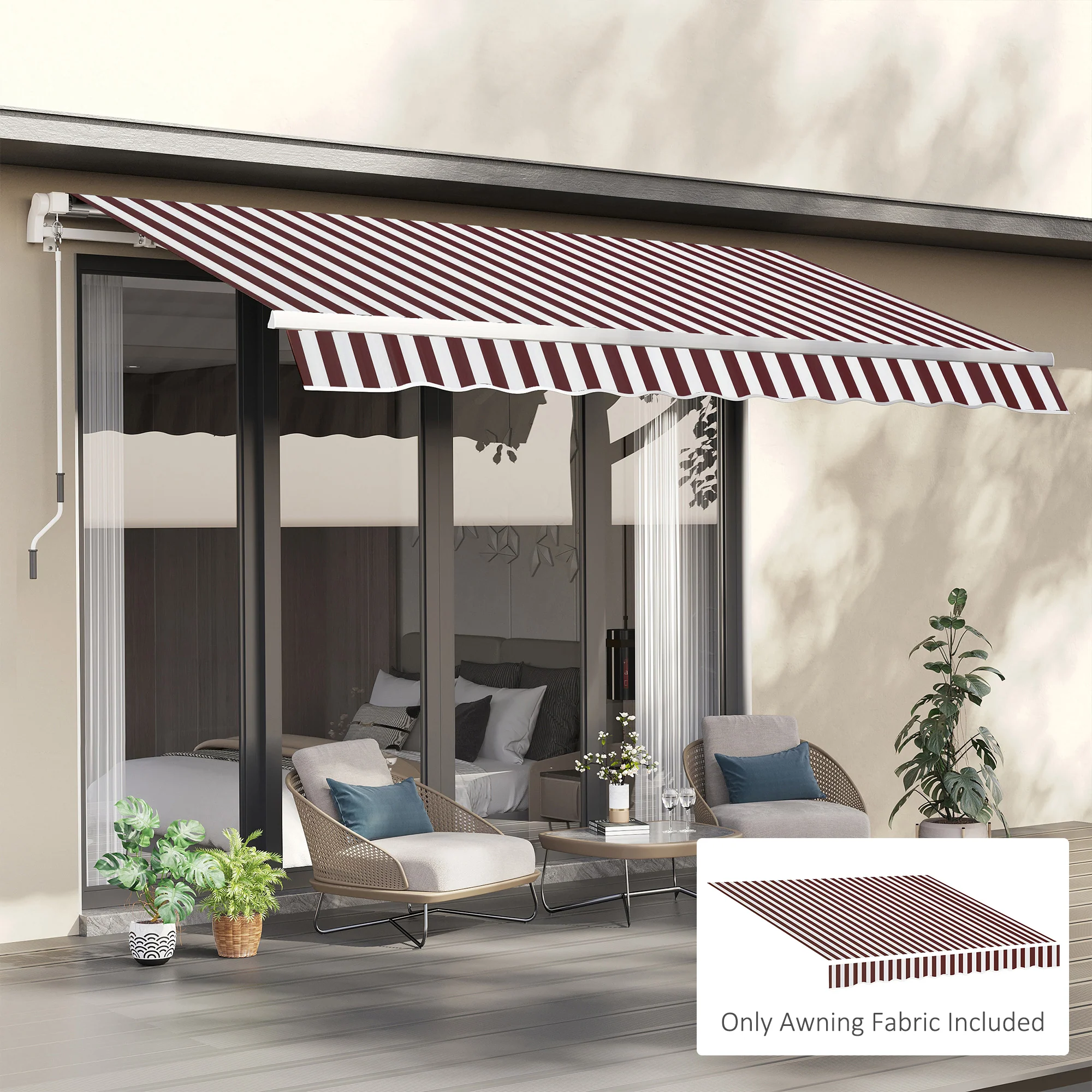9' x 8' Retractable Awning Fabric Replacement, 280gsm UV Resistant Fabric, Red and White - Image 3