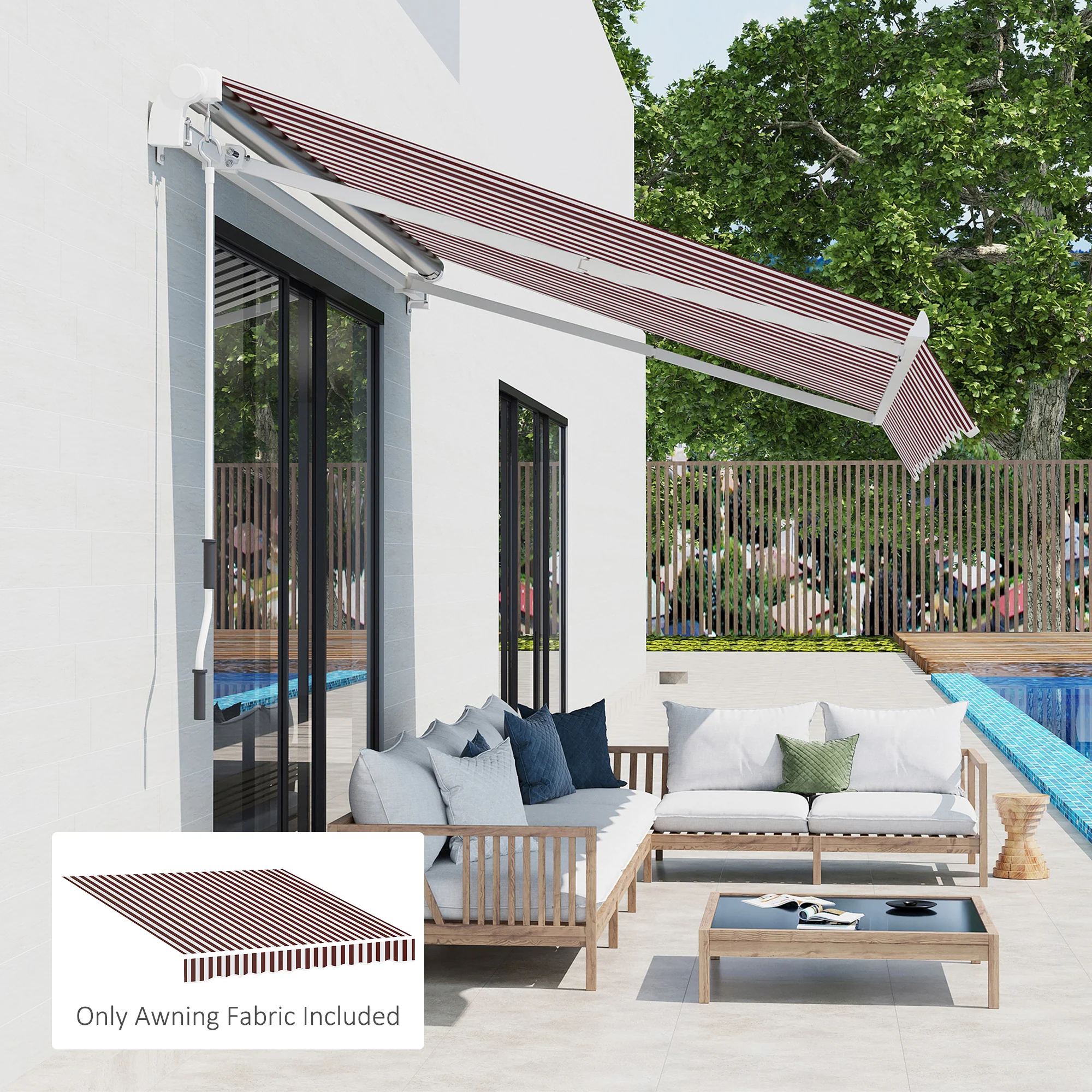 9' x 8' Retractable Awning Fabric Replacement, 280gsm UV Resistant Fabric, Red and White - Image 4