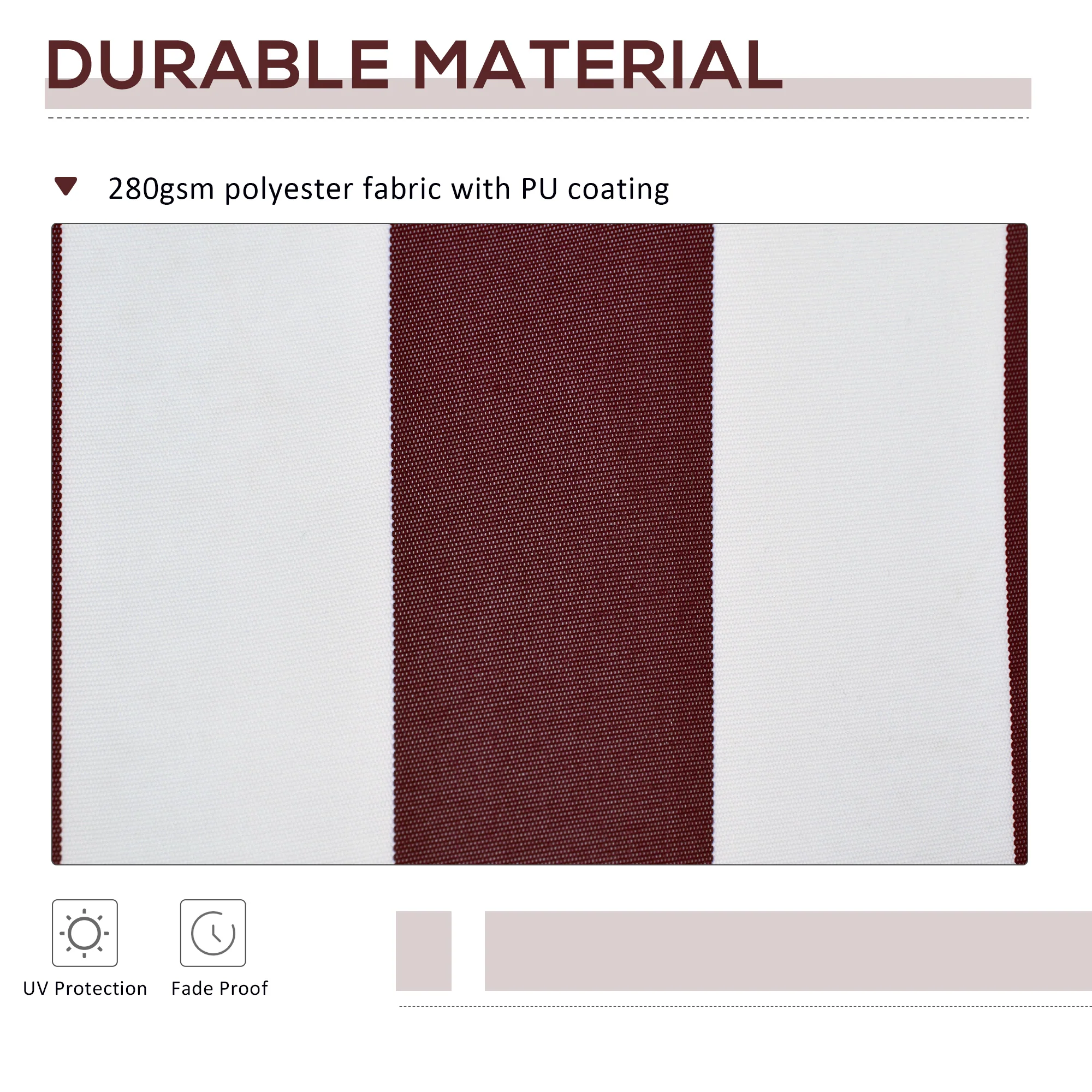 9' x 8' Retractable Awning Fabric Replacement, 280gsm UV Resistant Fabric, Red and White - Image 6