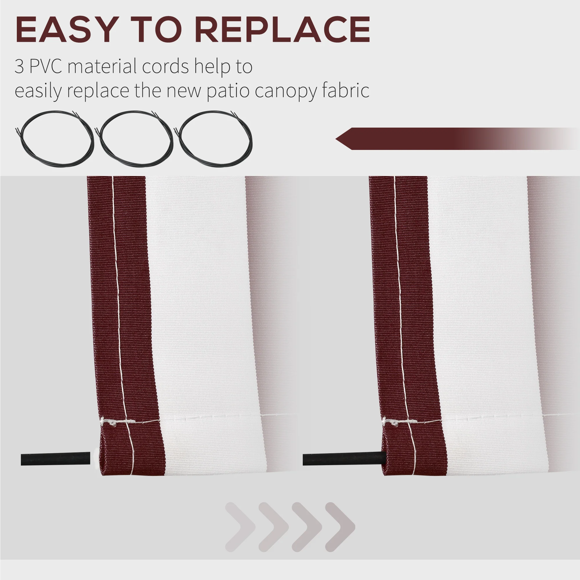 9' x 8' Retractable Awning Fabric Replacement, 280gsm UV Resistant Fabric, Red and White - Image 7