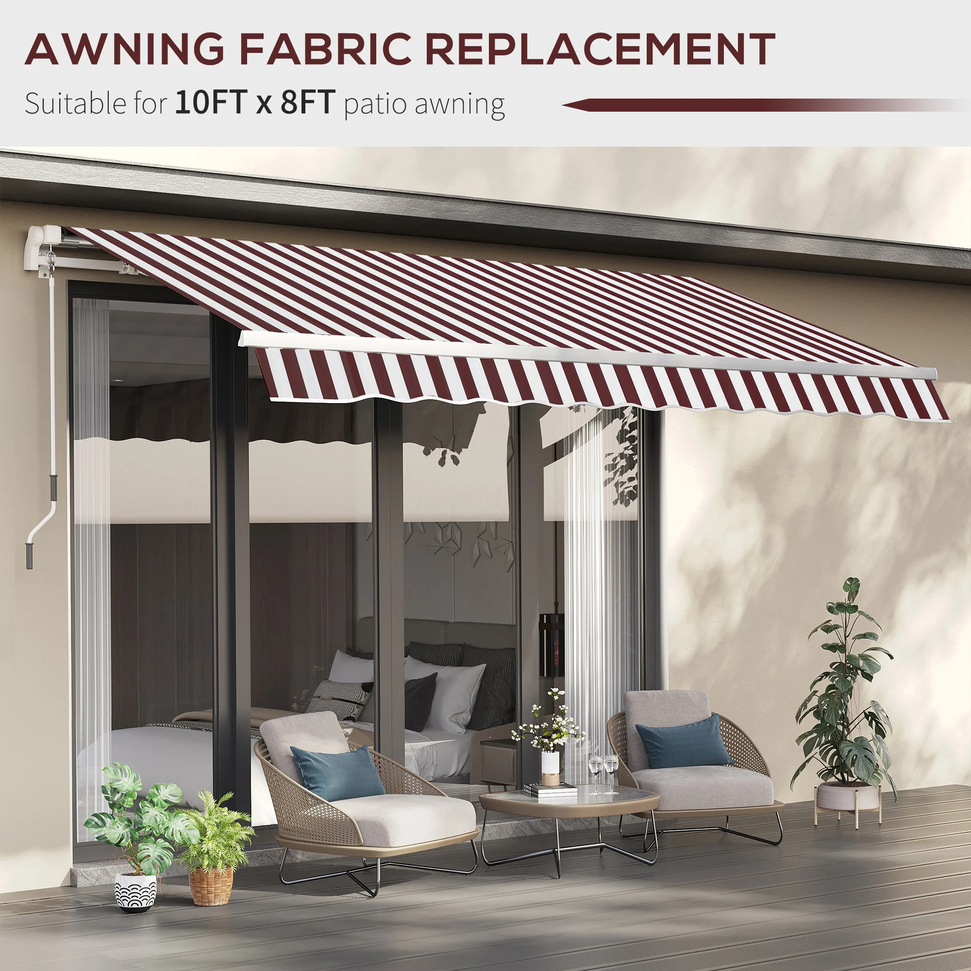 9' x 8' Retractable Awning Fabric Replacement, 280gsm UV Resistant Fabric, Red and White - Image 8