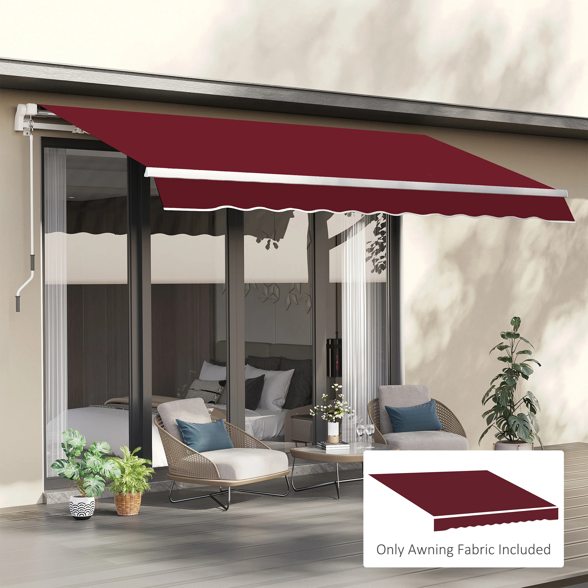 9' x 8' Retractable Awning Fabric Replacement, 280gsm UV Resistant Fabric, Wine Red - Image 3