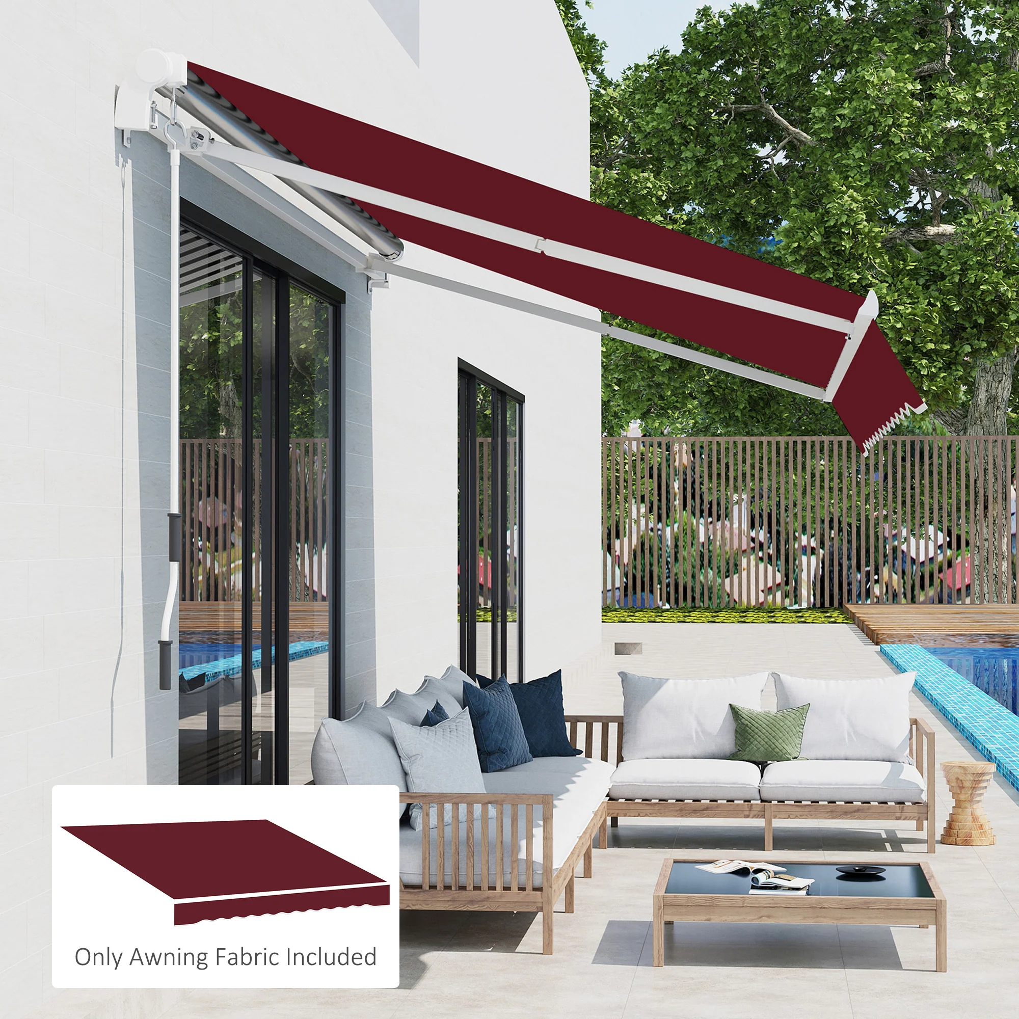 9' x 8' Retractable Awning Fabric Replacement, 280gsm UV Resistant Fabric, Wine Red - Image 4