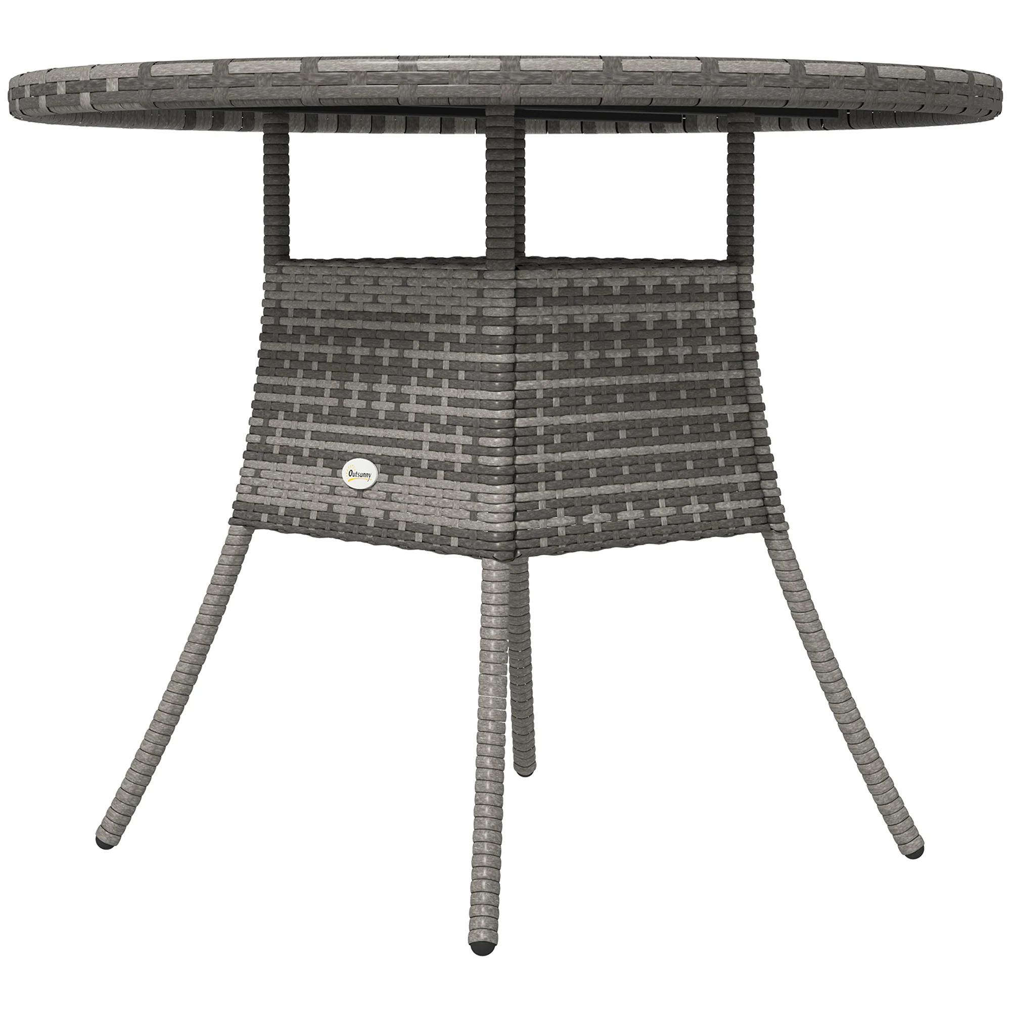90 cm Rattan Patio Dining Table with Wood-plastic Composite Top for Balcony, Garden, Grey - Image 2
