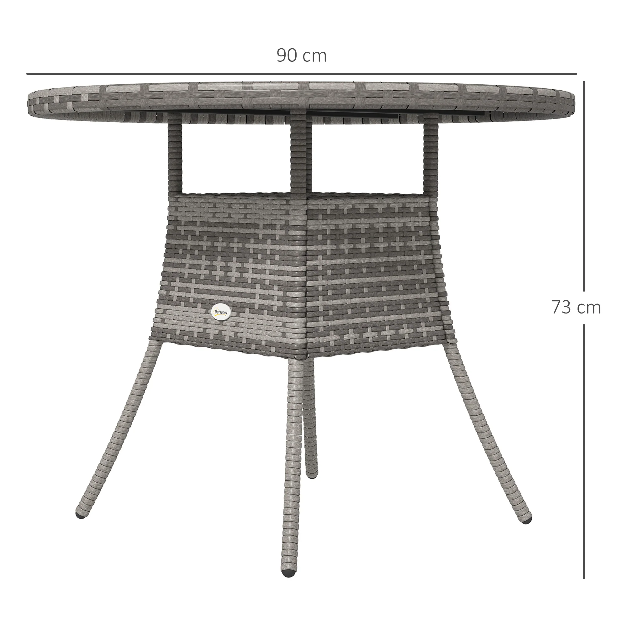 90 cm Rattan Patio Dining Table with Wood-plastic Composite Top for Balcony, Garden, Grey - Image 5