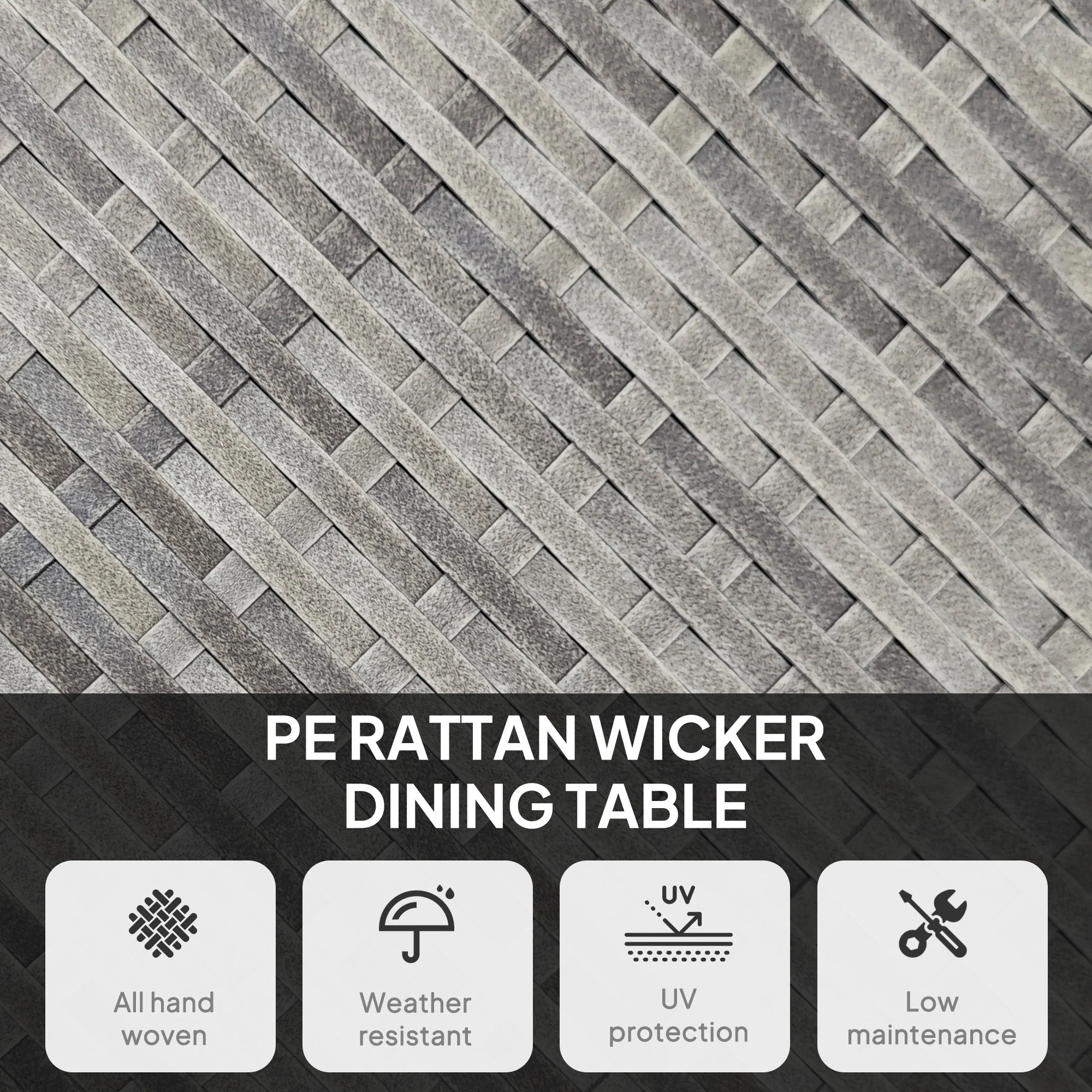 90 cm Rattan Patio Dining Table with Wood-plastic Composite Top for Balcony, Garden, Grey - Image 6