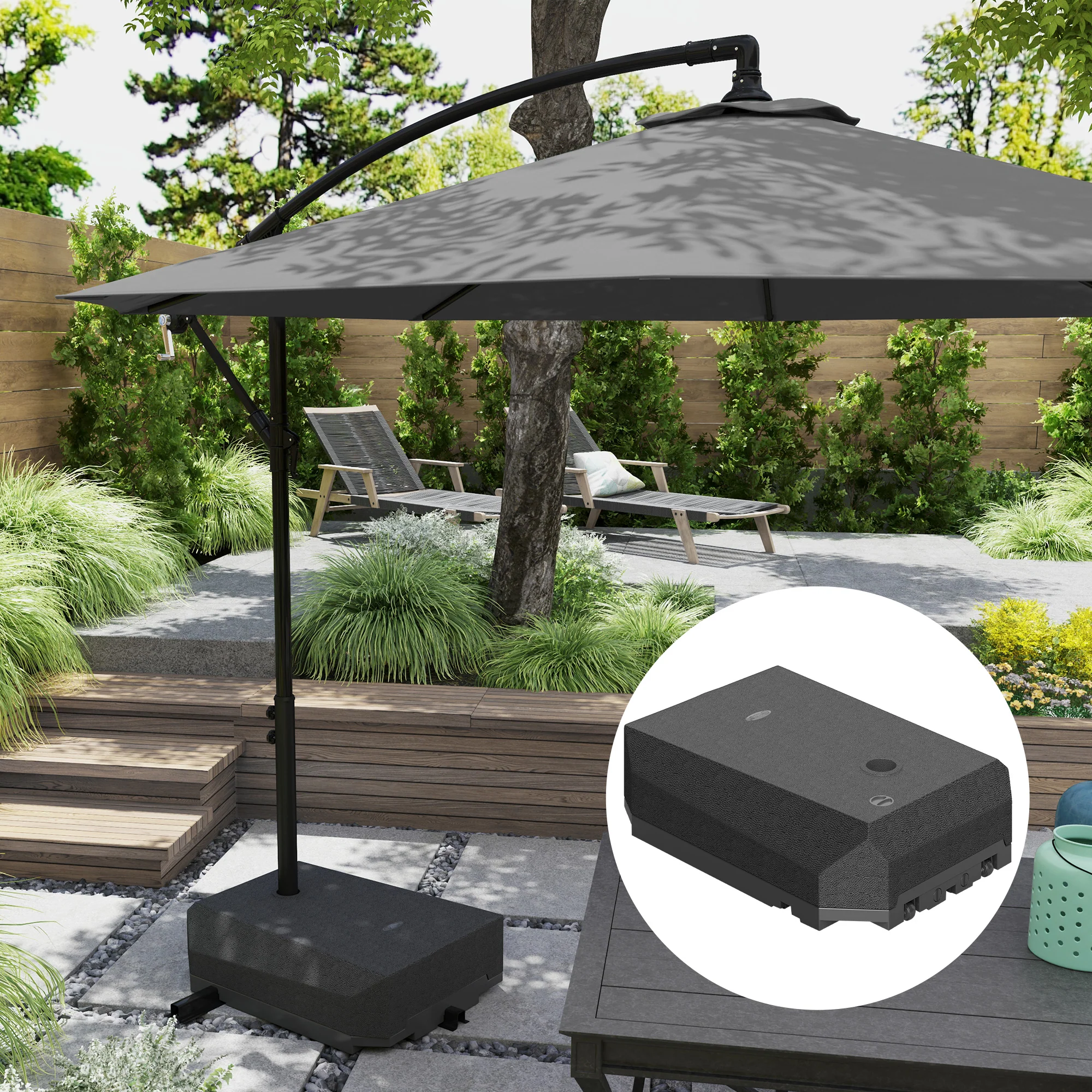 90kg Cantilever Parasol Base with Wheels for Garden Banana Parasol, Black - Image 4