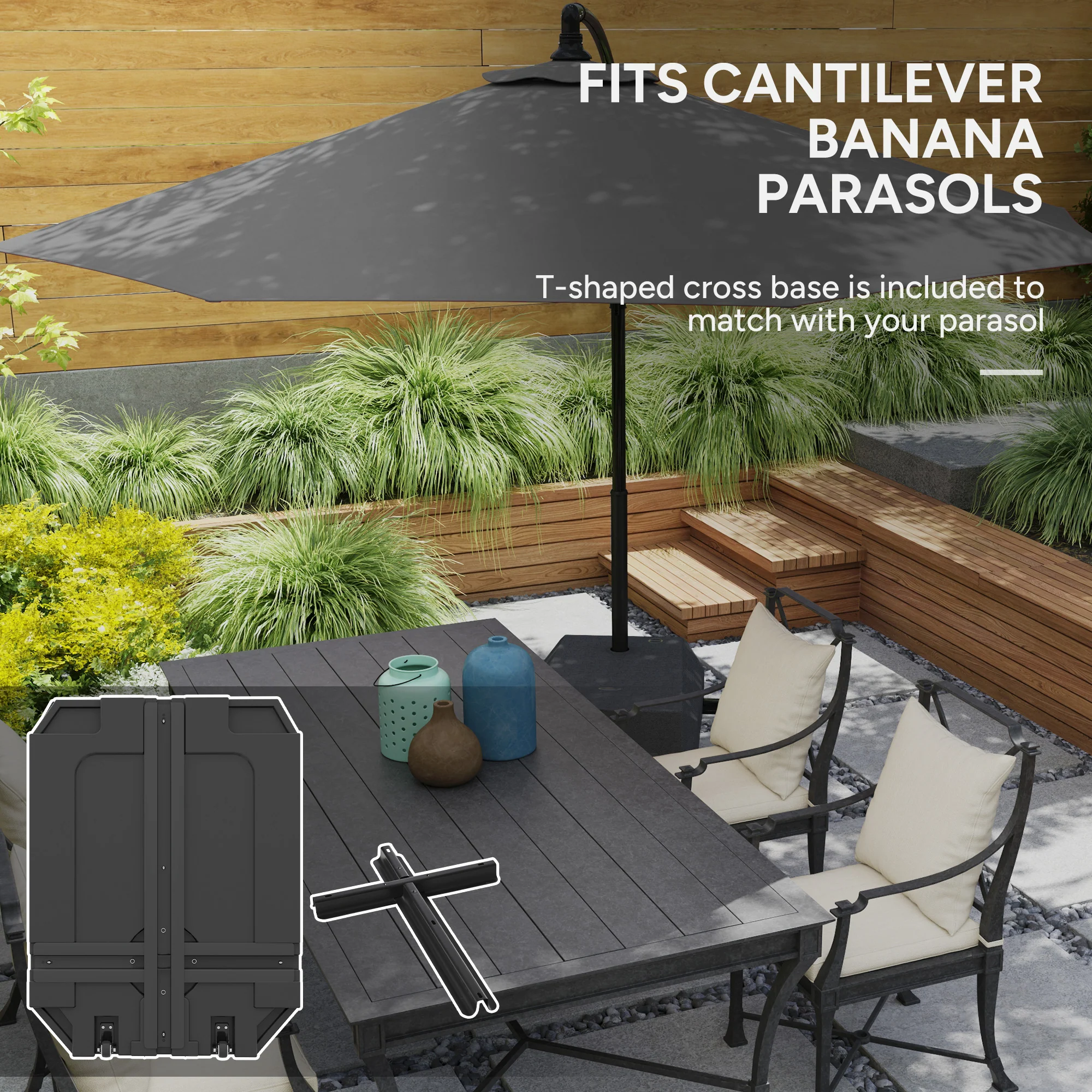 90kg Cantilever Parasol Base with Wheels for Garden Banana Parasol, Black - Image 6