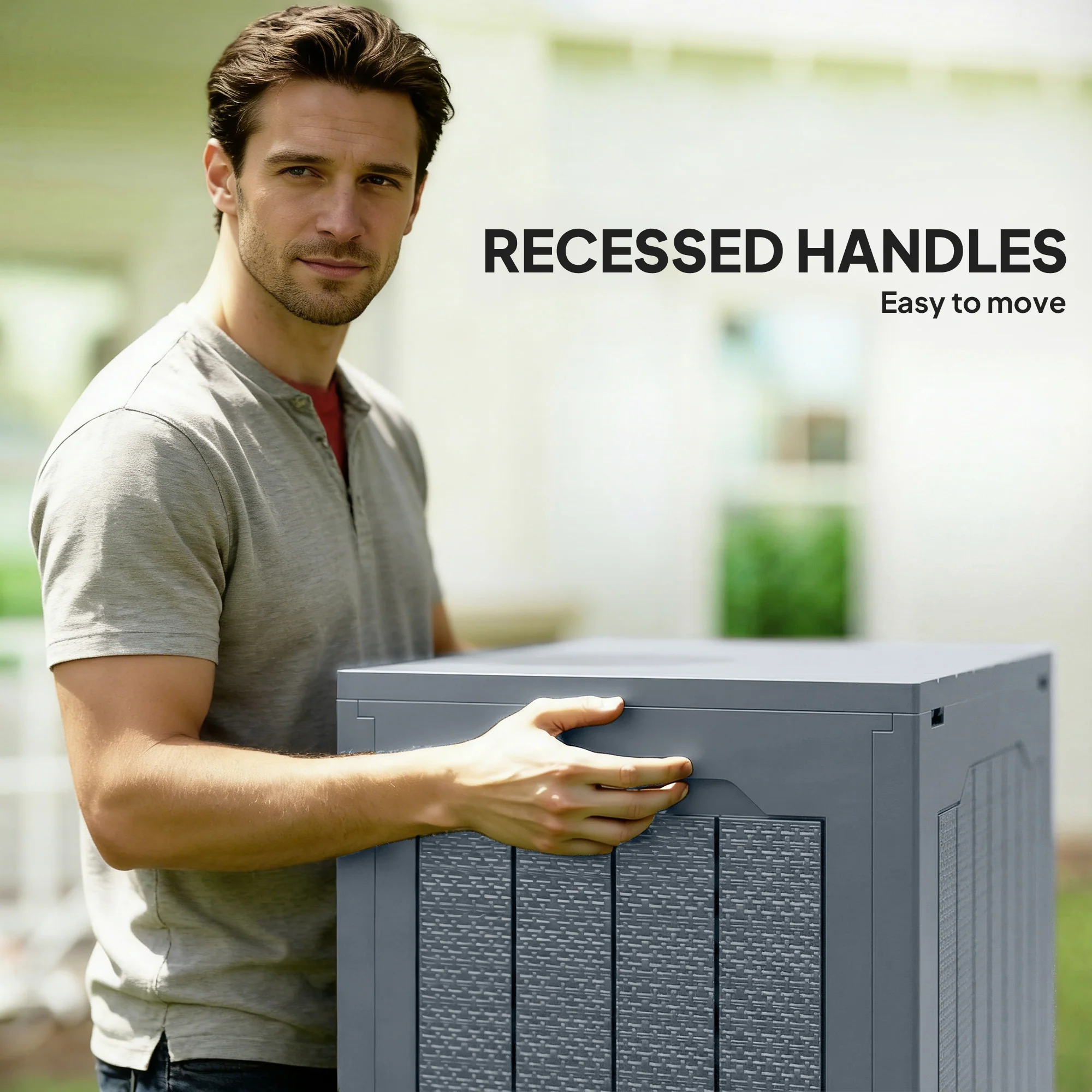 93L Plastic Garden Storage Box with Handles, Light Grey - Image 7