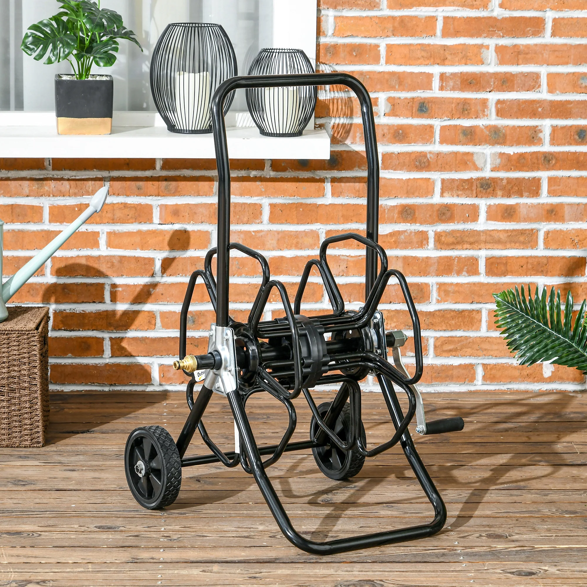 98ft 5/8" Hose Reel Cart with Wheels (Hose Not Included), Black - Image 9