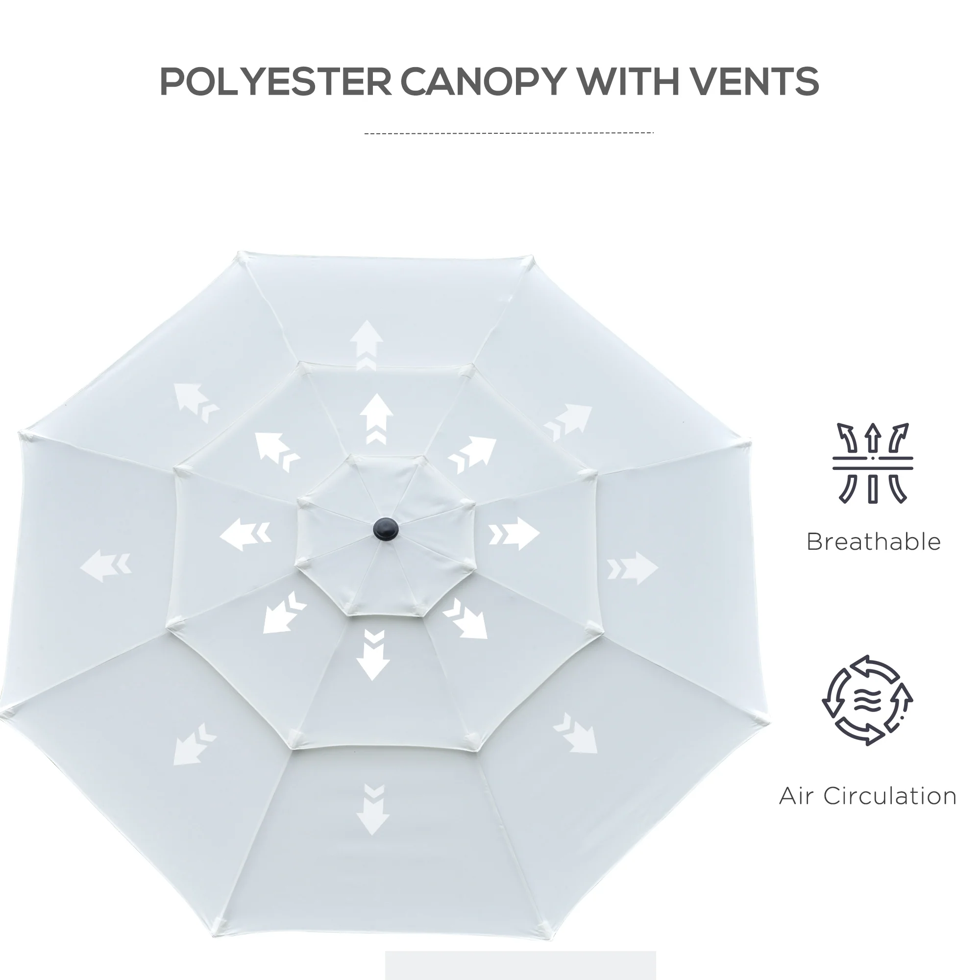 9' 3-Tier Market Umbrella with Push-Button Tilt & Crank, Cream White - Image 10