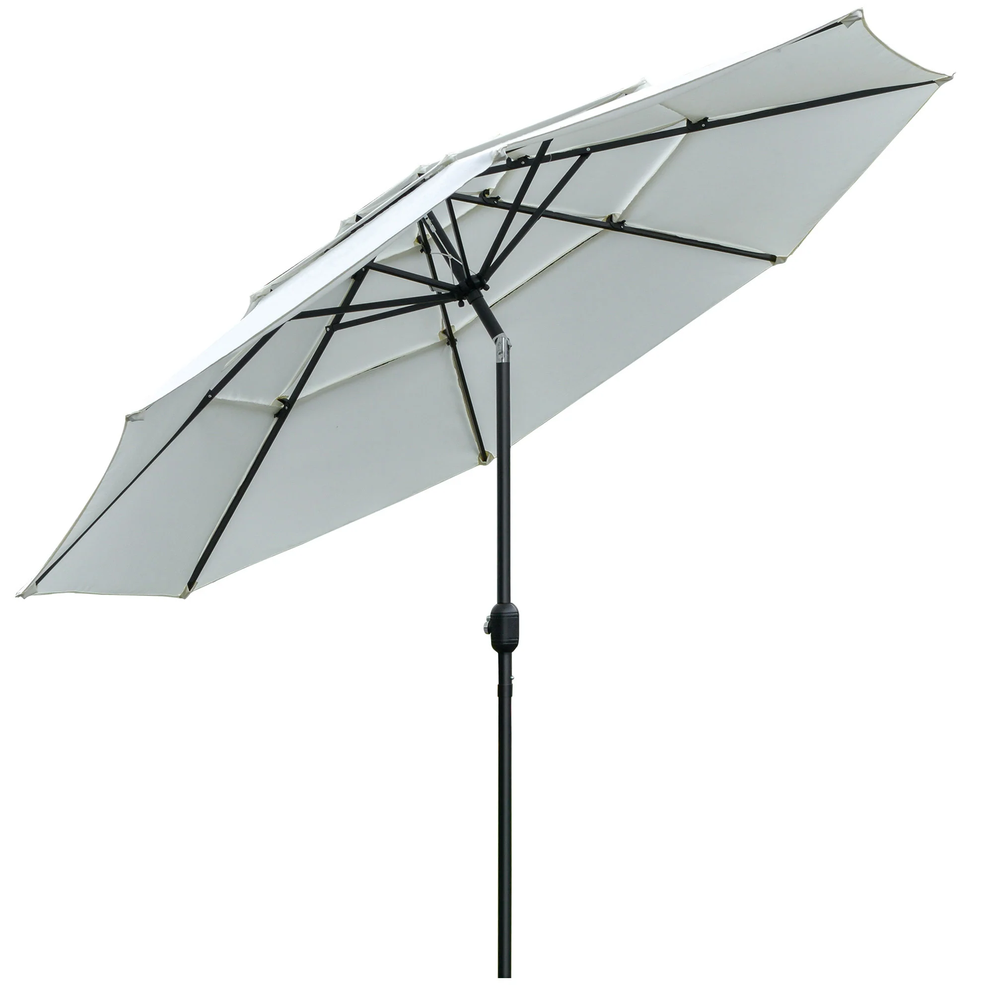 9' 3-Tier Market Umbrella with Push-Button Tilt & Crank, Cream White - Image 12