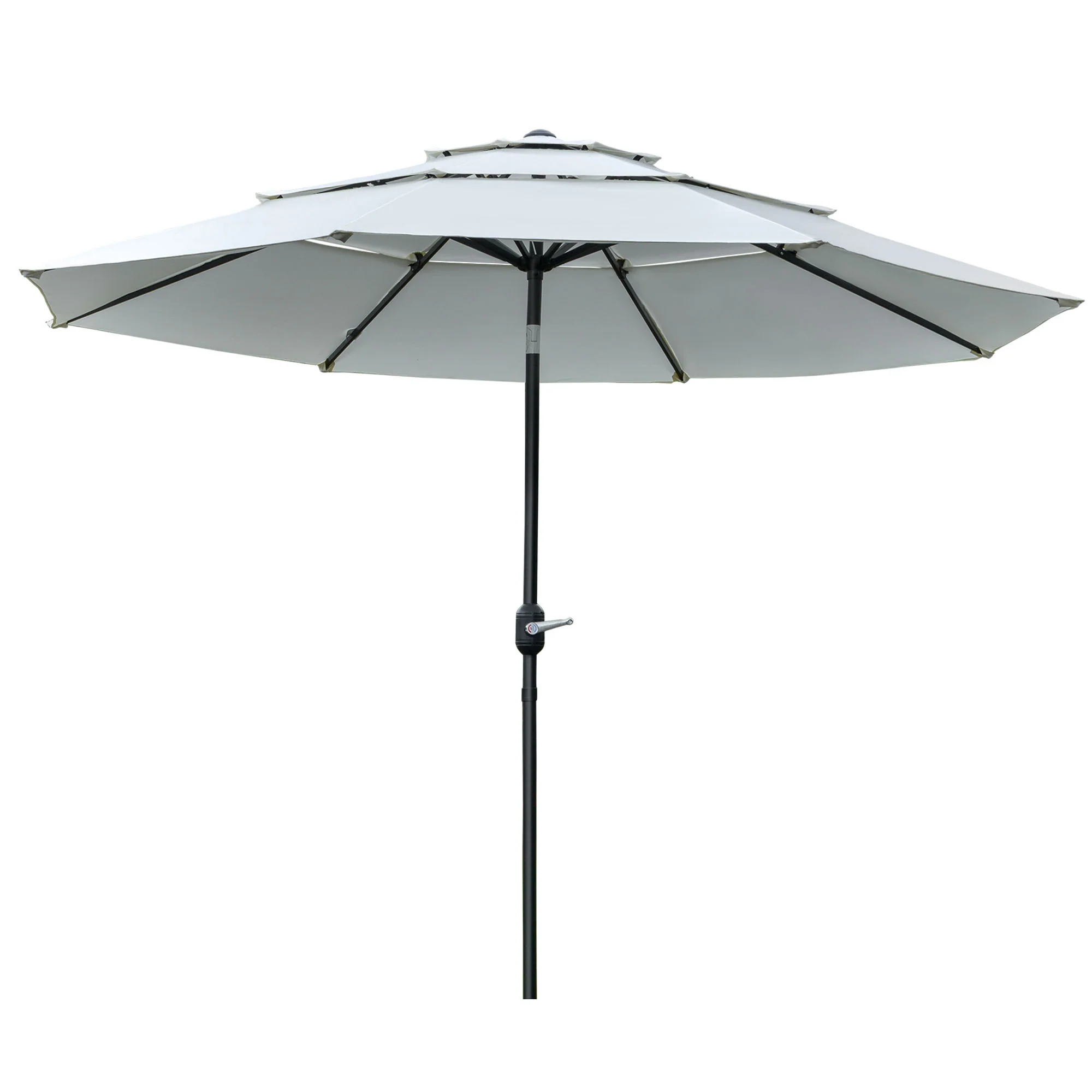 9' 3-Tier Market Umbrella with Push-Button Tilt & Crank, Cream White - Image 2