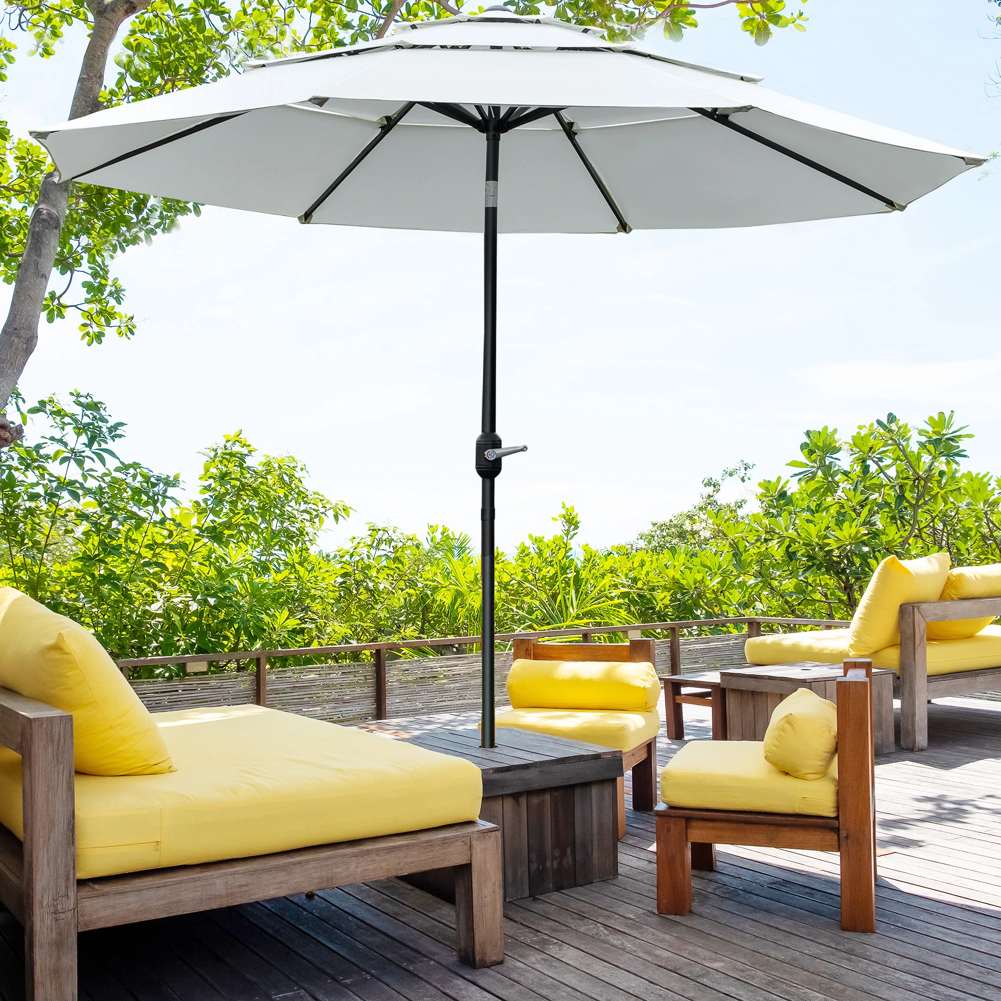 9' 3-Tier Market Umbrella with Push-Button Tilt & Crank, Cream White - Image 3