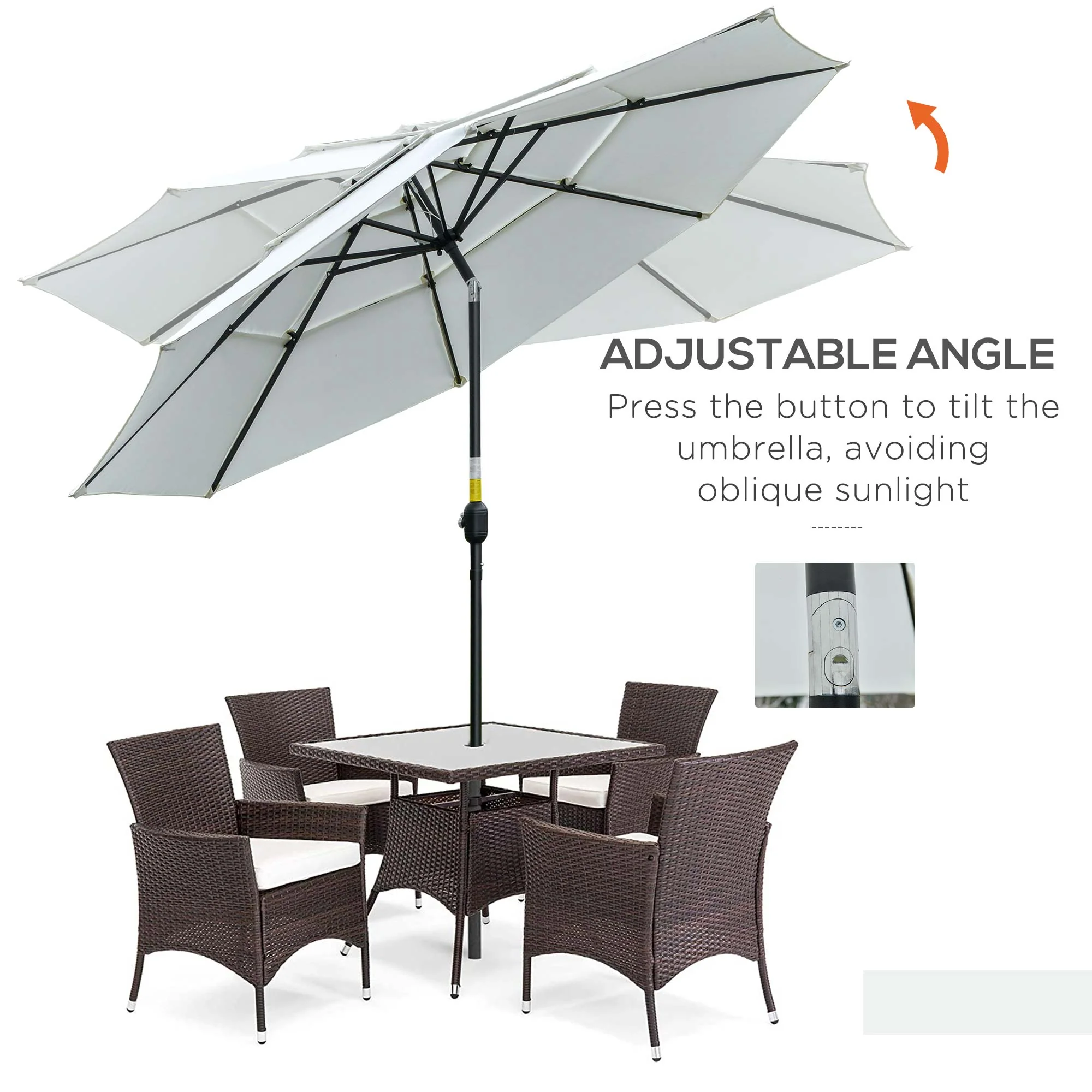 9' 3-Tier Market Umbrella with Push-Button Tilt & Crank, Cream White - Image 6