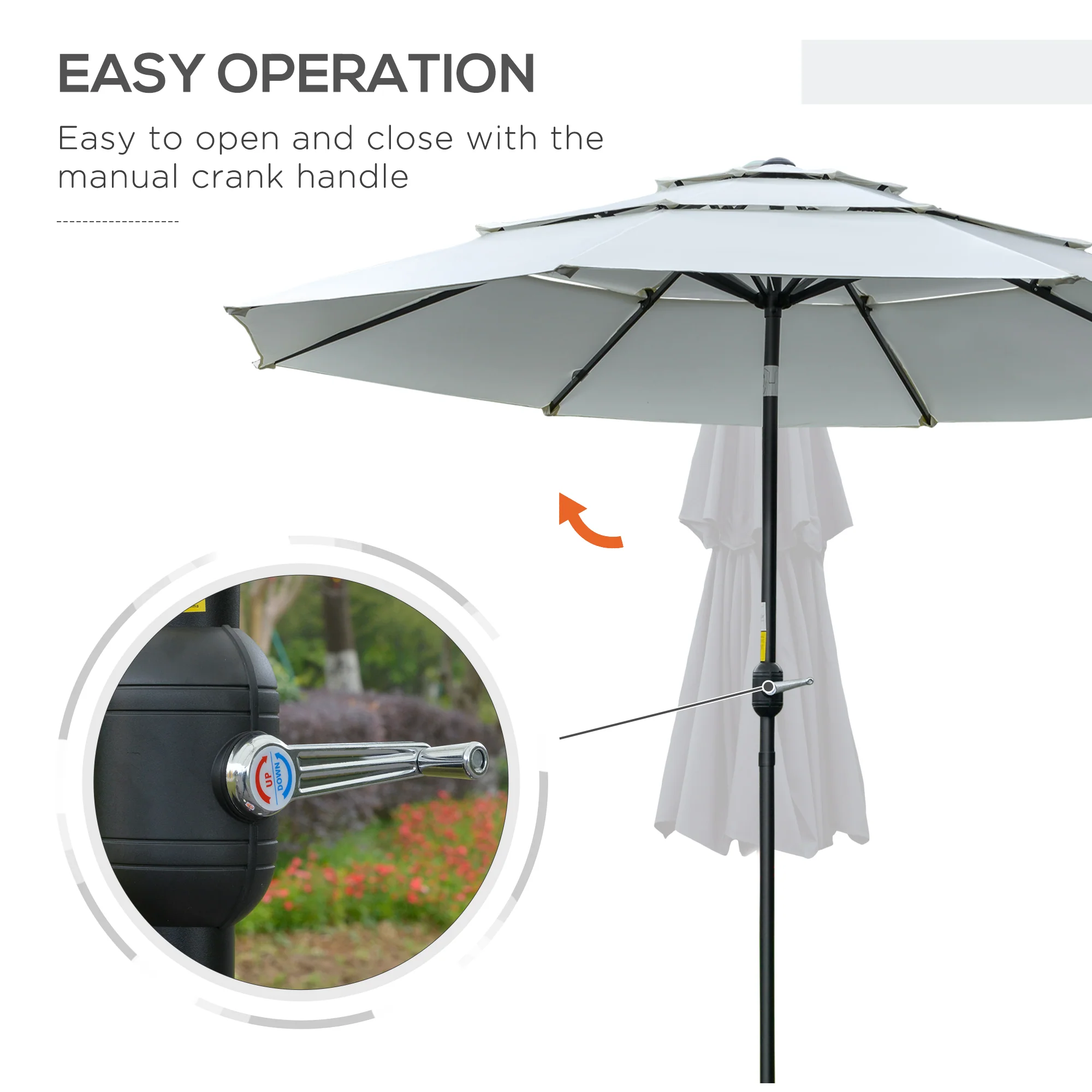 9' 3-Tier Market Umbrella with Push-Button Tilt & Crank, Cream White - Image 7