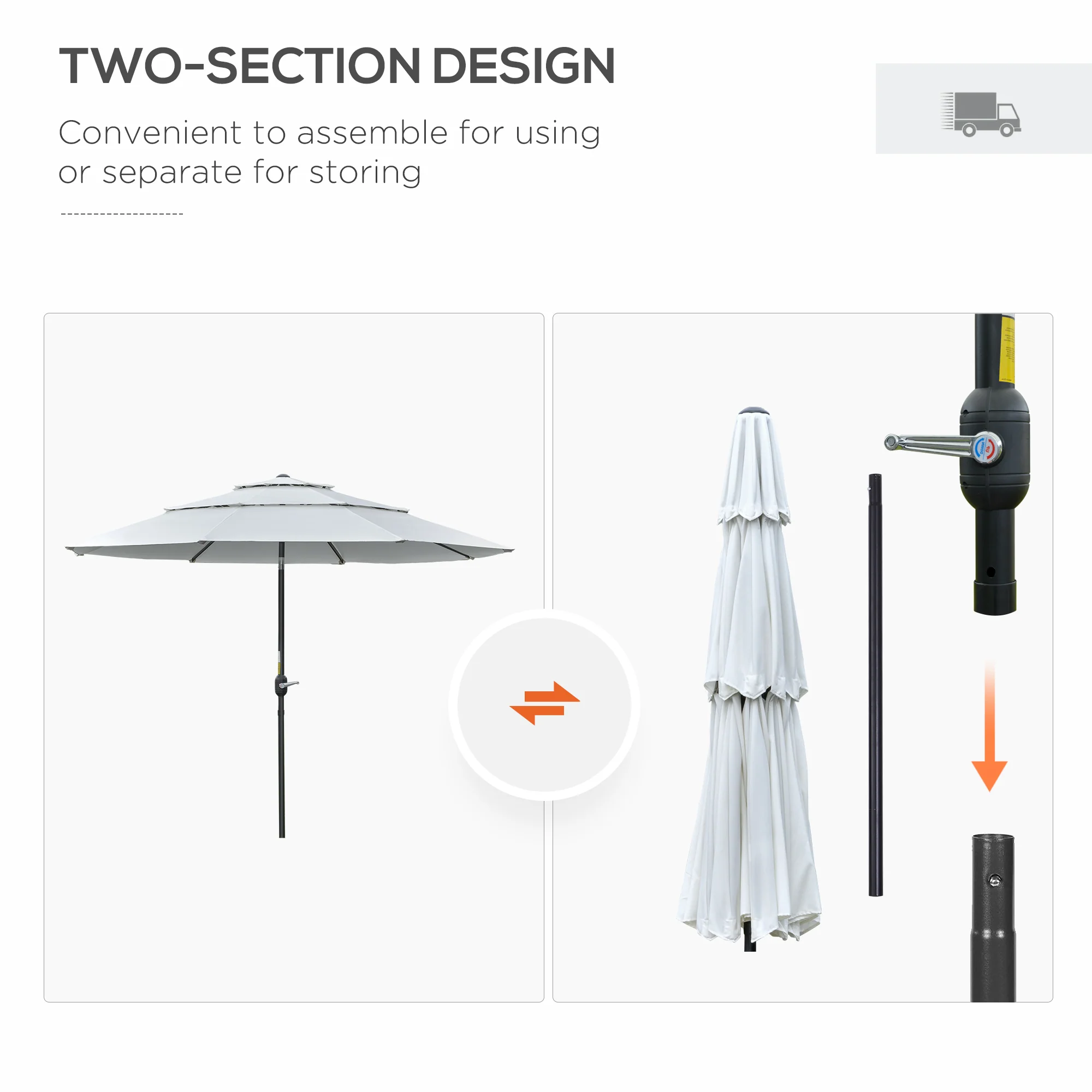 9' 3-Tier Market Umbrella with Push-Button Tilt & Crank, Cream White - Image 8