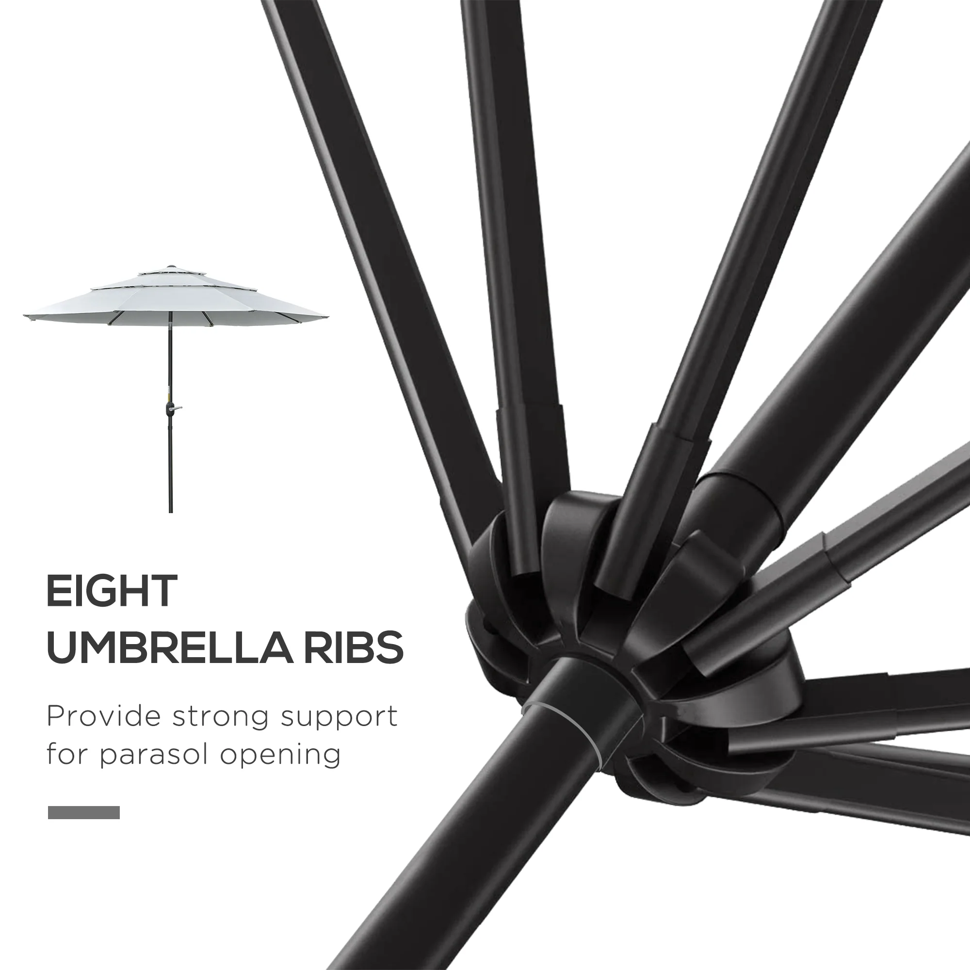 9' 3-Tier Market Umbrella with Push-Button Tilt & Crank, Cream White - Image 9