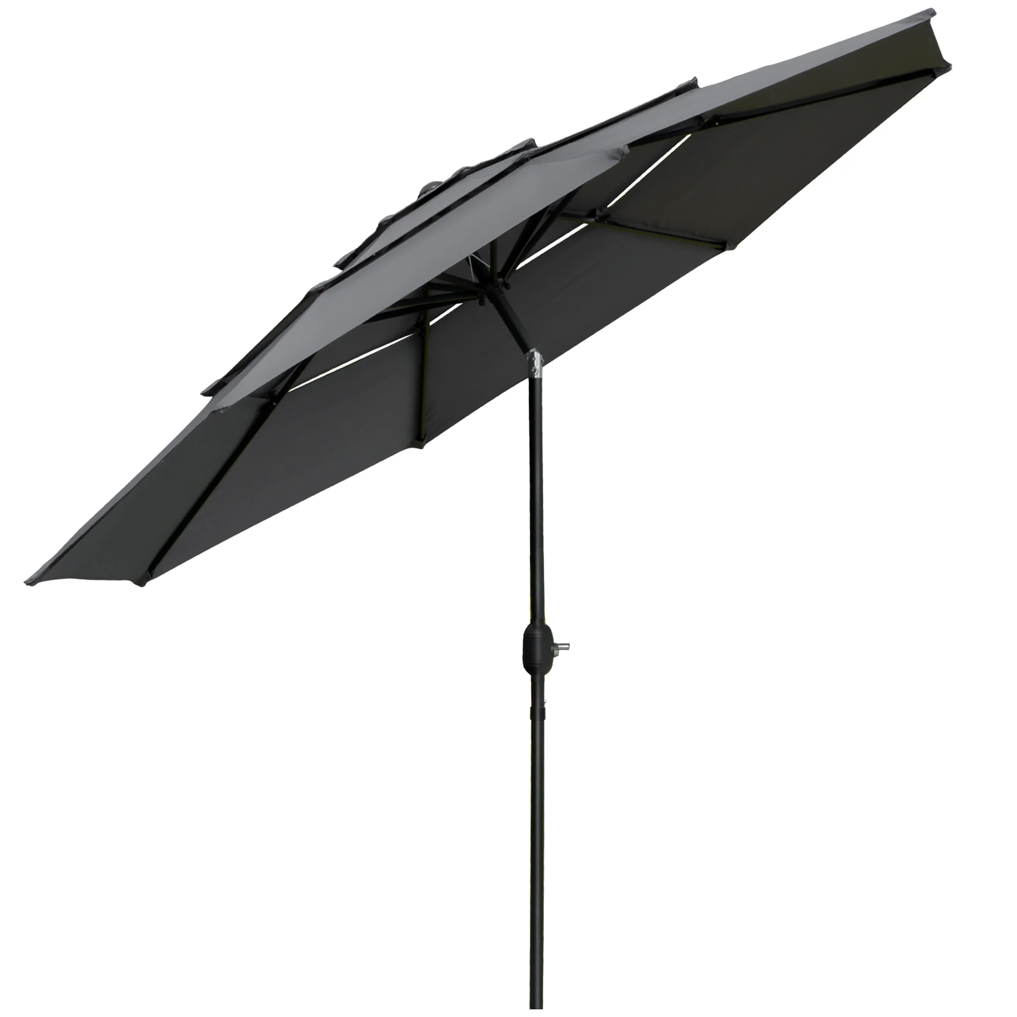 9' 3-Tier Market Umbrella with Push-Button Tilt & Crank, Light Grey - Image 12