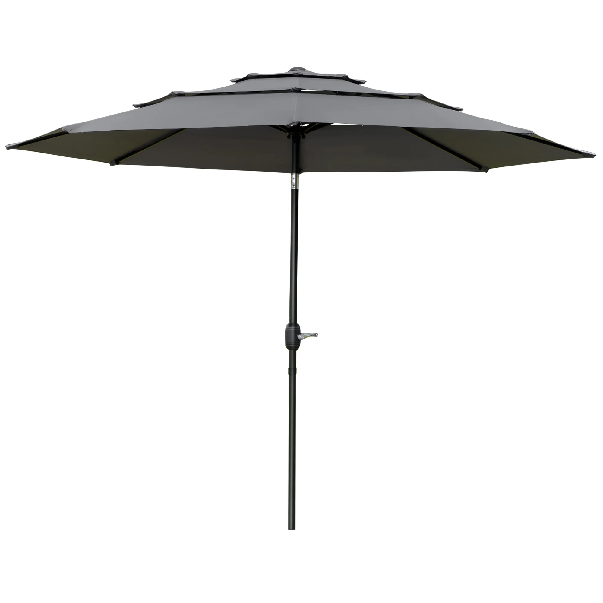9' 3-Tier Market Umbrella with Push-Button Tilt & Crank, Light Grey - Image 2