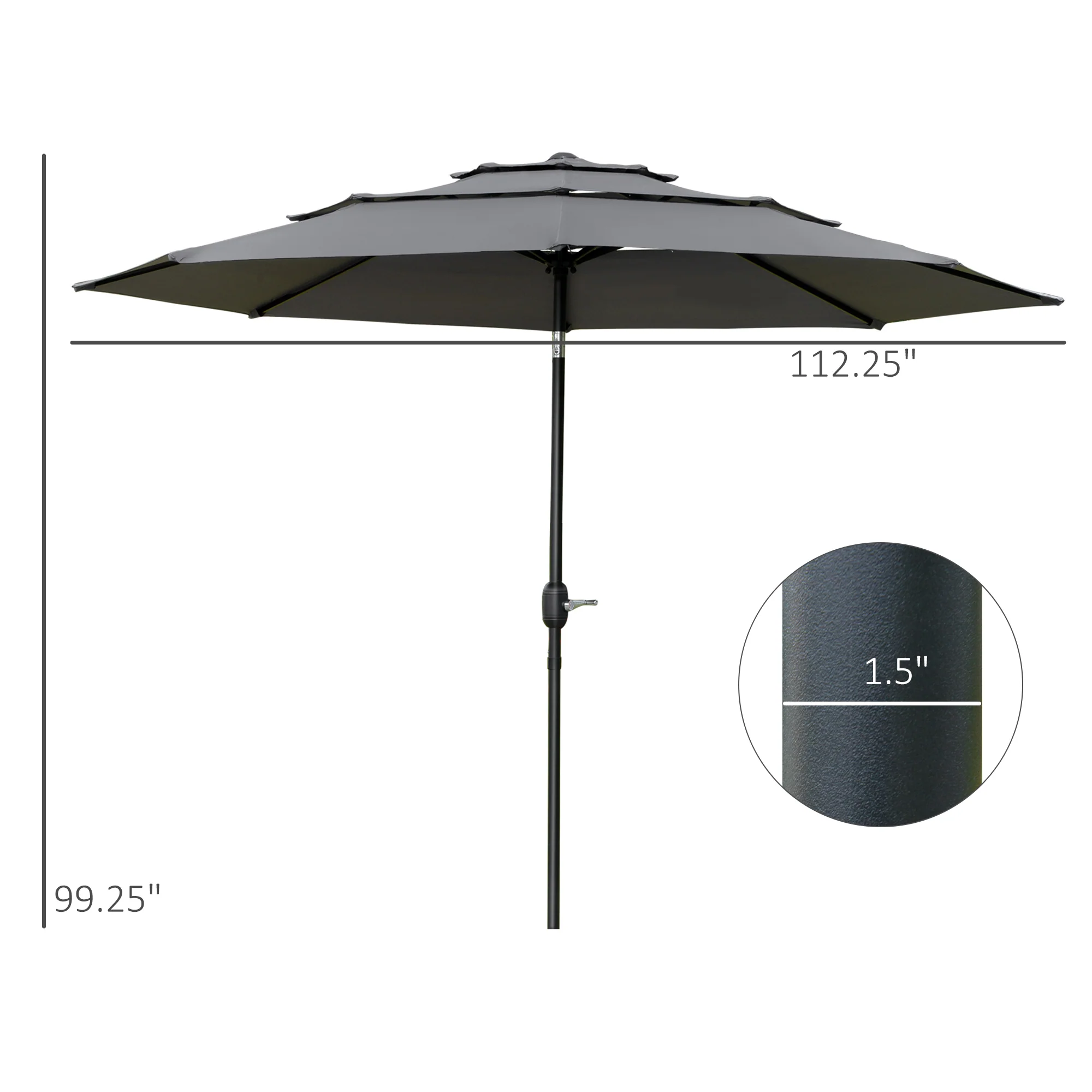 9' 3-Tier Market Umbrella with Push-Button Tilt & Crank, Light Grey - Image 5