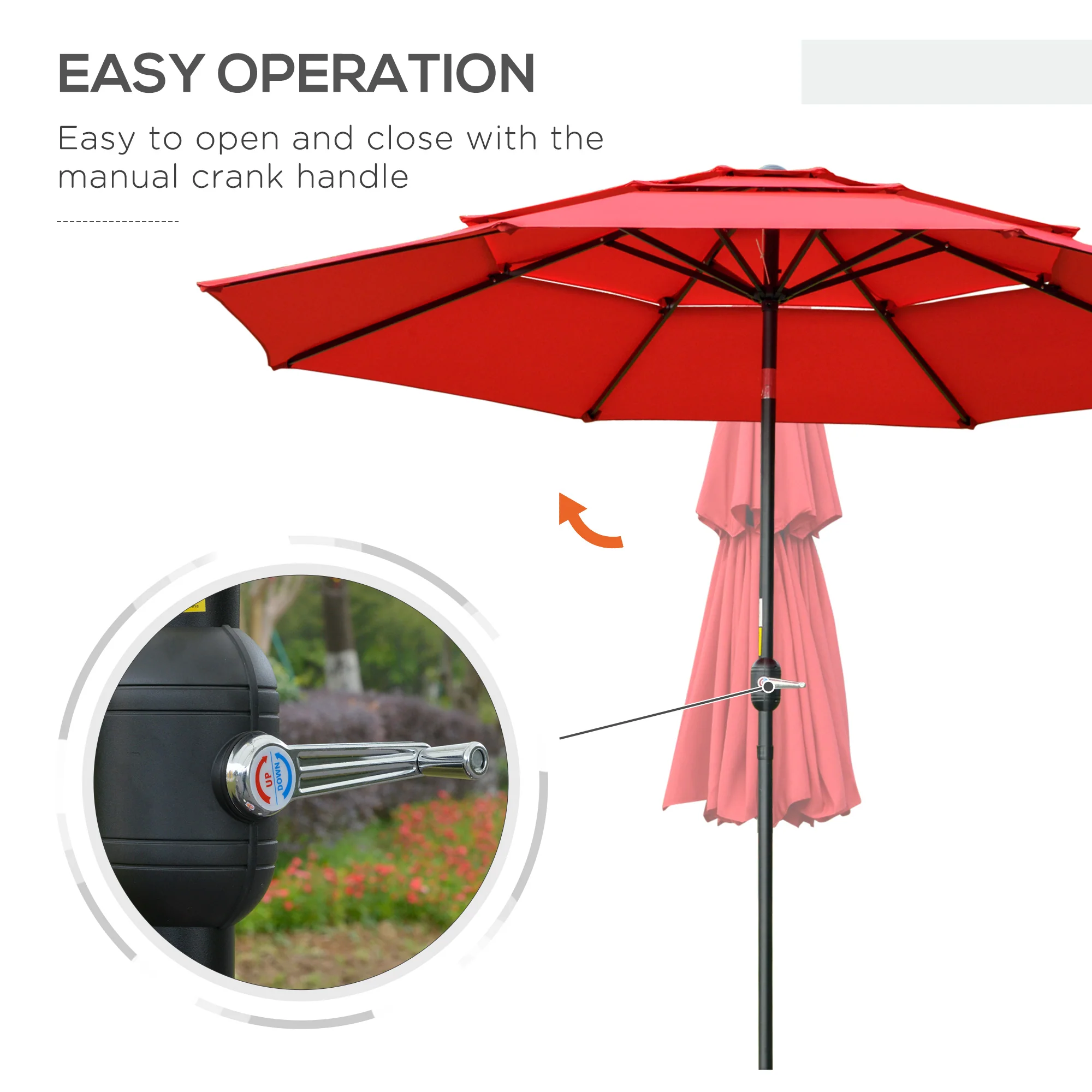 9' 3-Tier Market Umbrella with Push-Button Tilt & Crank, Red - Image 7