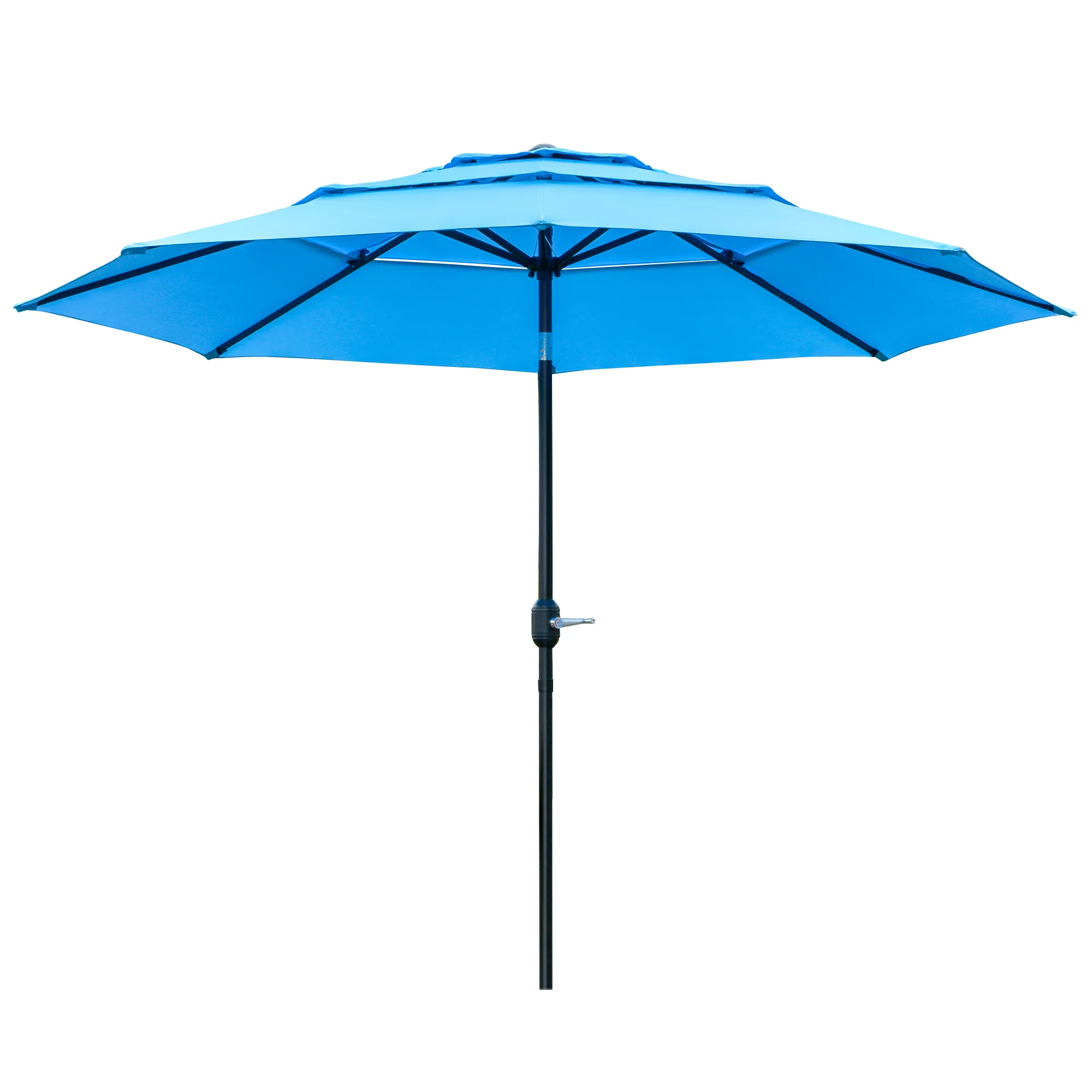 9' 3-Tier Market Umbrella with Push-Button Tilt & Crank, Sky Blue