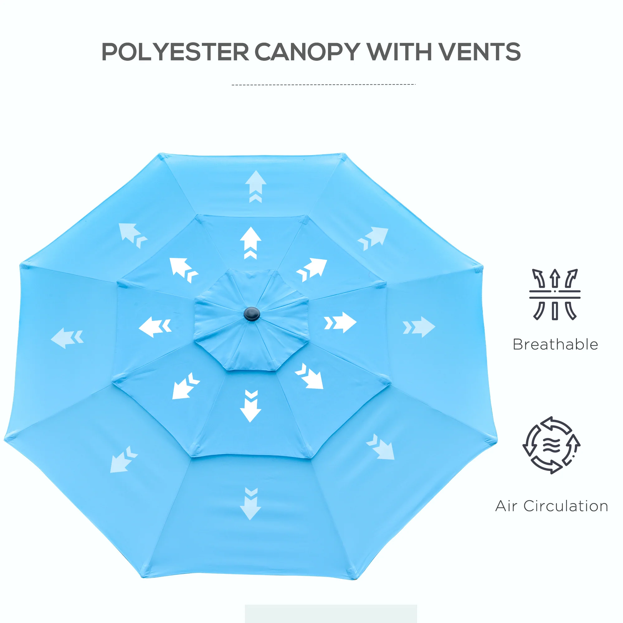 9' 3-Tier Market Umbrella with Push-Button Tilt & Crank, Sky Blue - Image 10