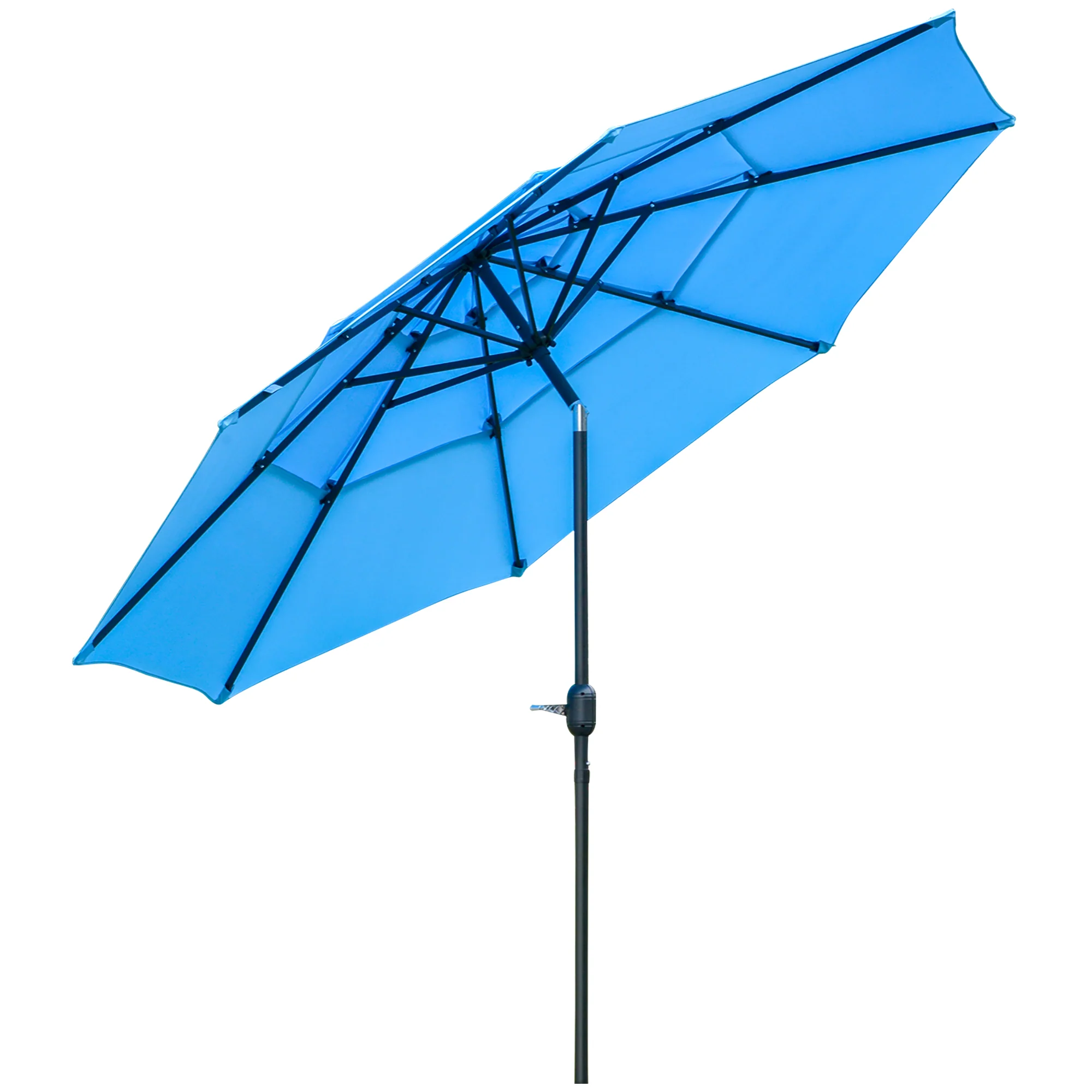 9' 3-Tier Market Umbrella with Push-Button Tilt & Crank, Sky Blue - Image 12