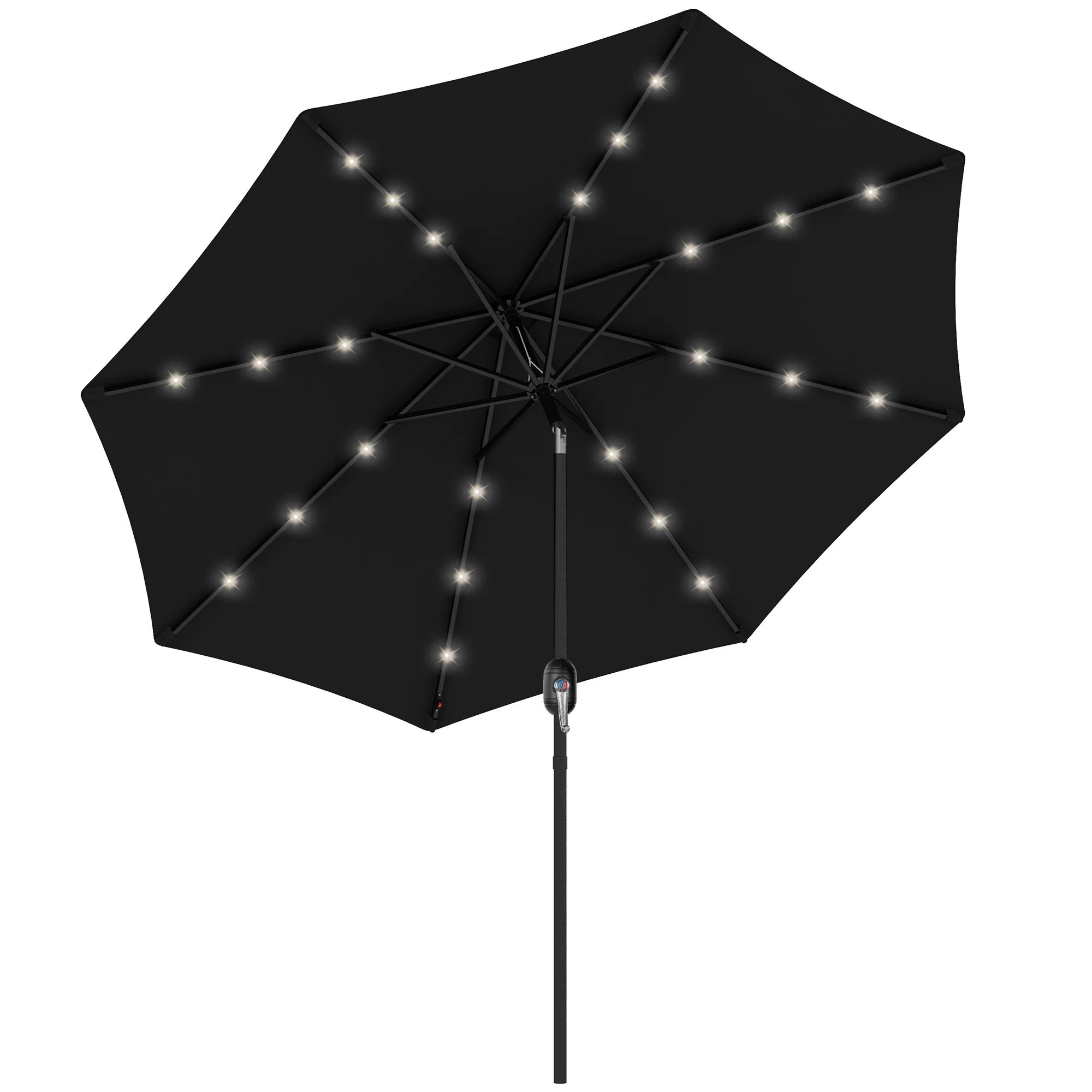 9ft Solar Patio Umbrella Outdoor Sunshade 24 LED Lights Tilt Canopy, Black - Image 12