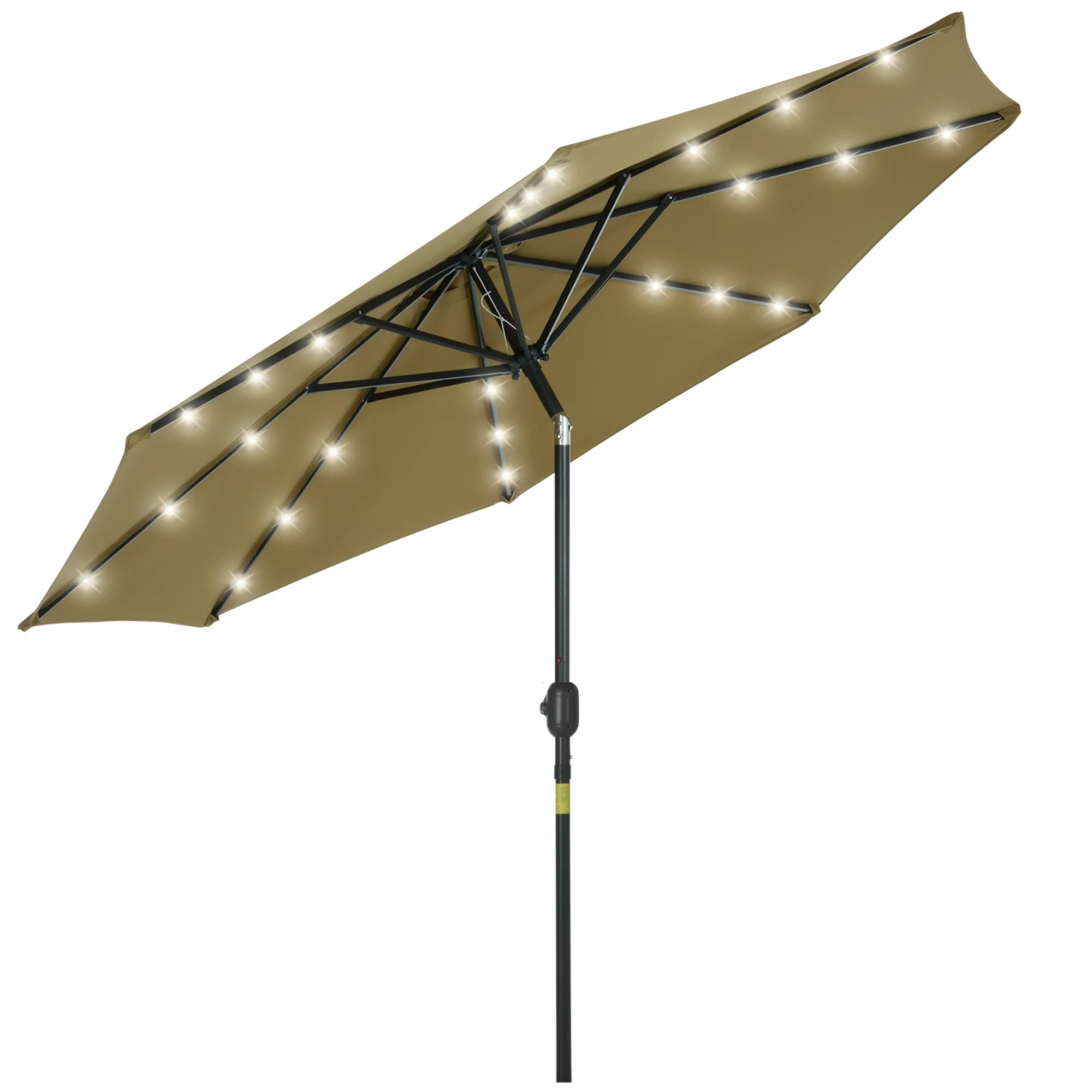 9ft Solar Patio Umbrella Outdoor Sunshade 24 LED Lights Tilt Canopy, Brown - Image 12