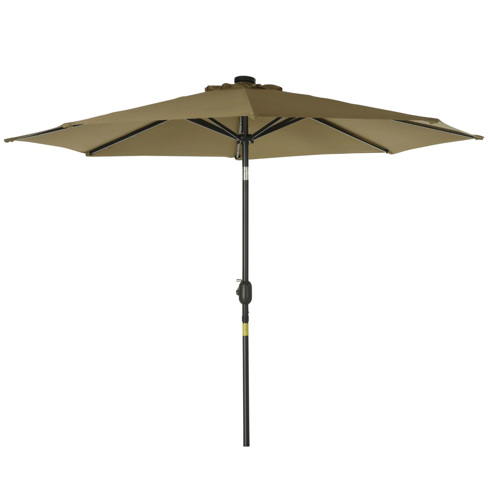 9ft Solar Patio Umbrella Outdoor Sunshade 24 LED Lights Tilt Canopy, Brown - Image 2