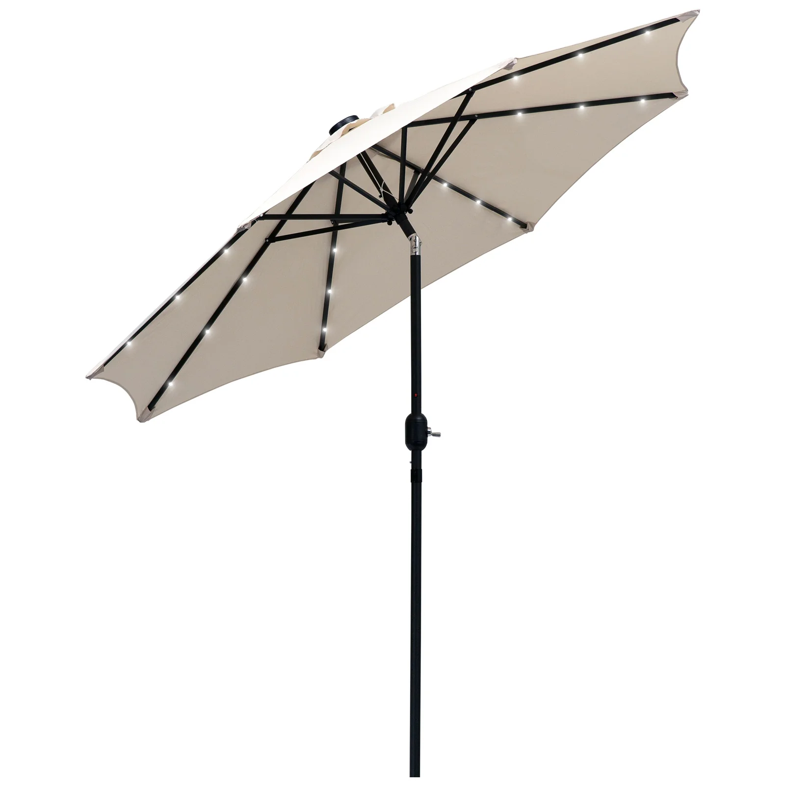 9ft Solar Patio Umbrella Outdoor Sunshade 24 LED Lights Tilt Canopy, Cream
