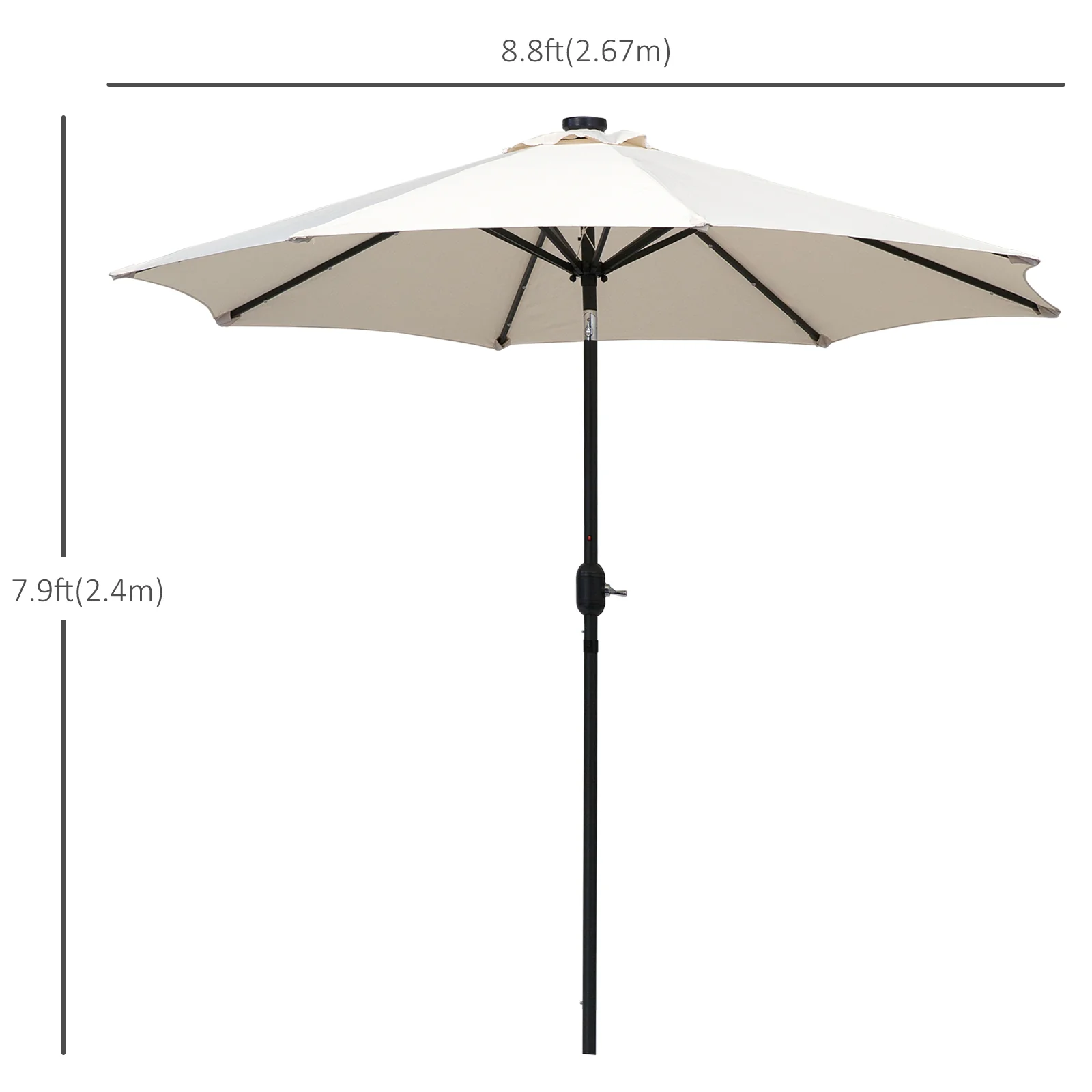 9ft Solar Patio Umbrella Outdoor Sunshade 24 LED Lights Tilt Canopy, Cream - Image 5