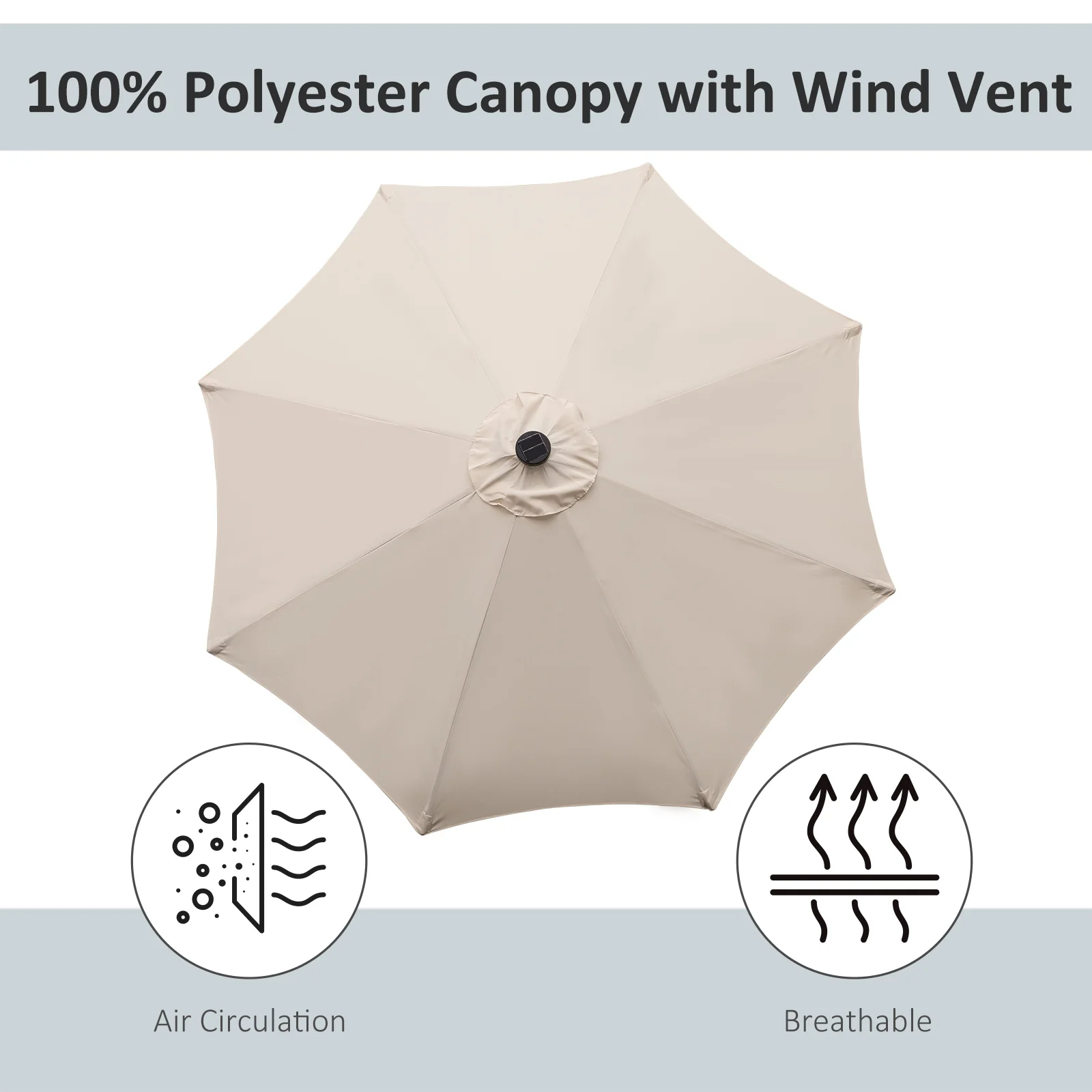 9ft Solar Patio Umbrella Outdoor Sunshade 24 LED Lights Tilt Canopy, Cream - Image 9