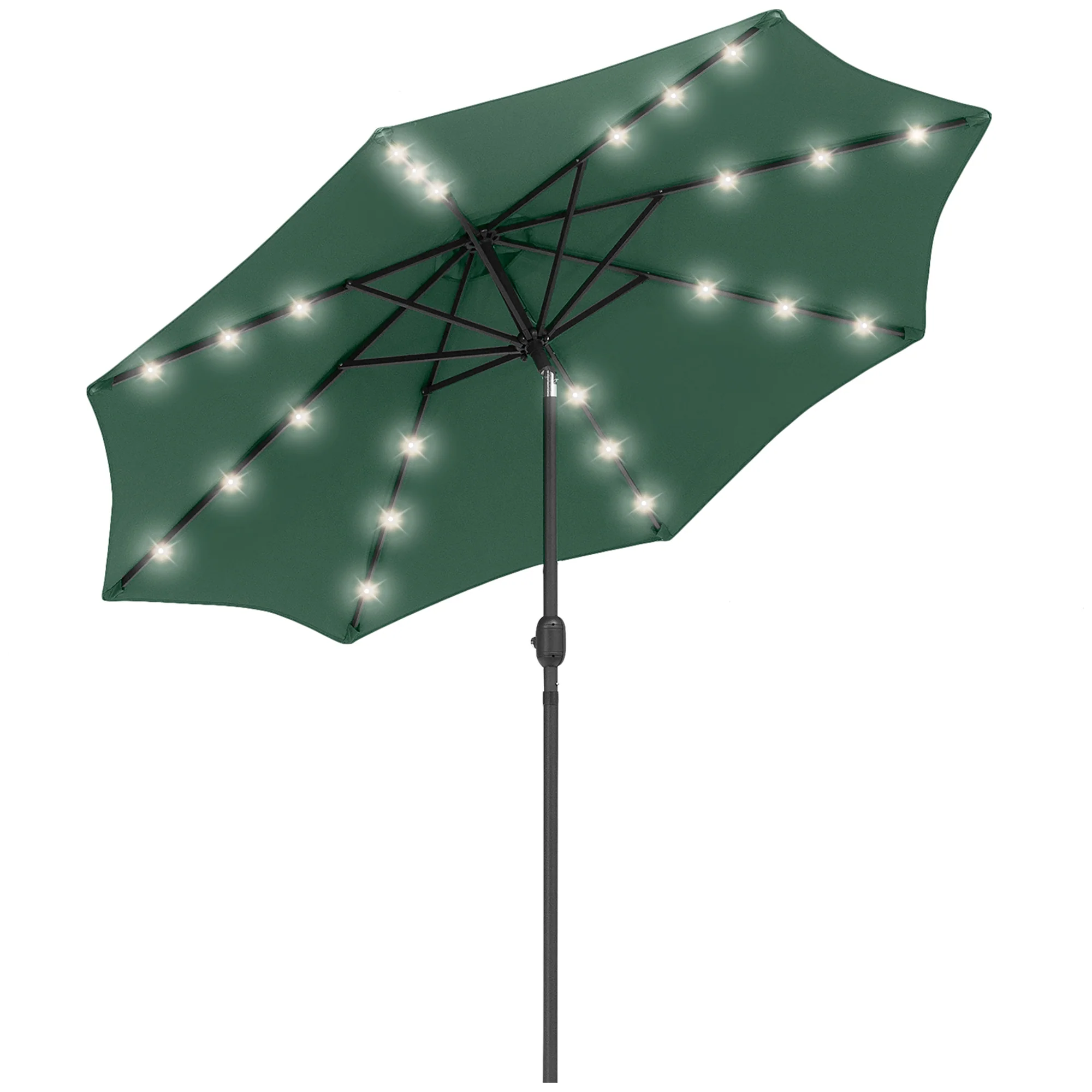9ft Solar Patio Umbrella Outdoor Sunshade 24 LED Lights Tilt Canopy, Green - Image 12