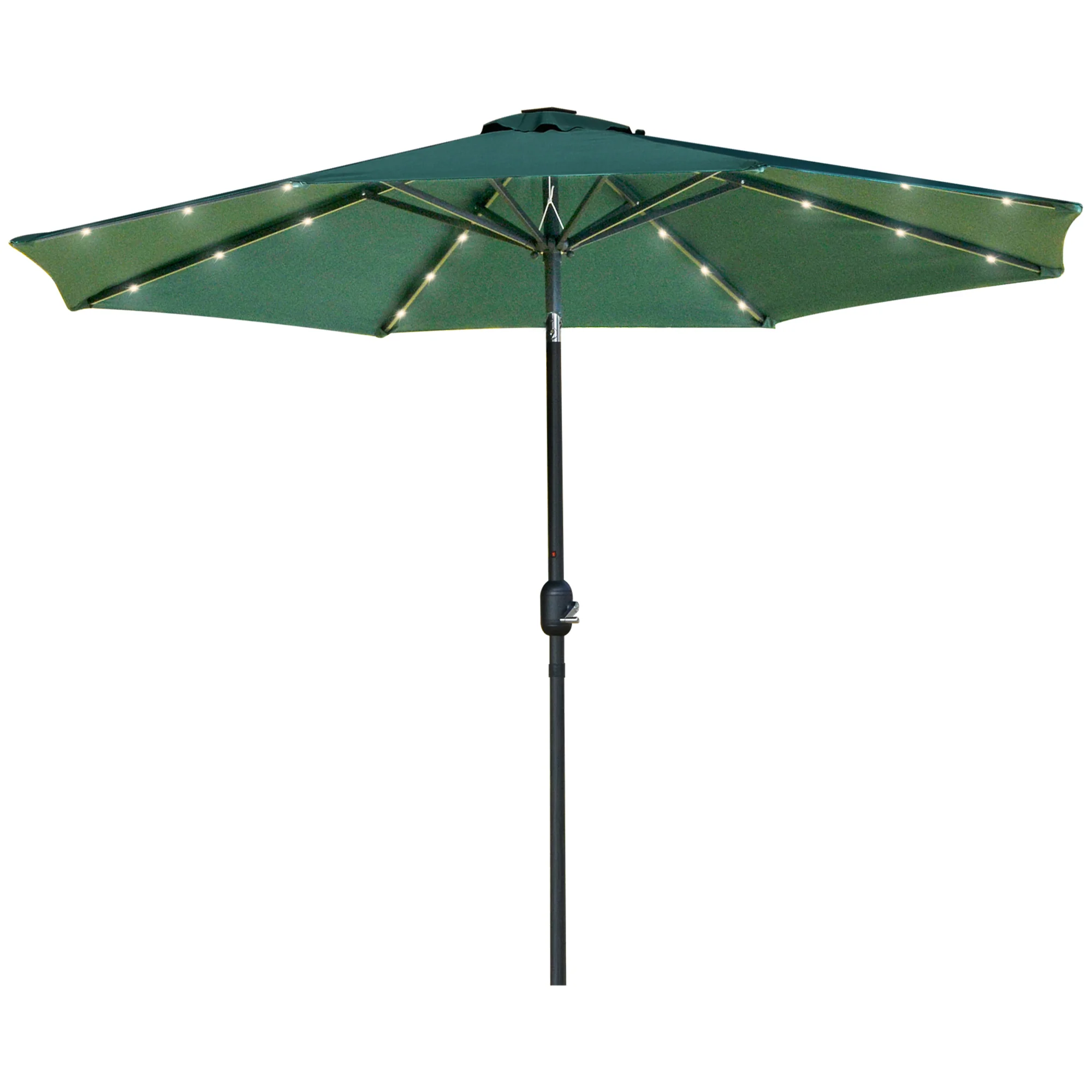 9ft Solar Patio Umbrella Outdoor Sunshade 24 LED Lights Tilt Canopy, Green - Image 2