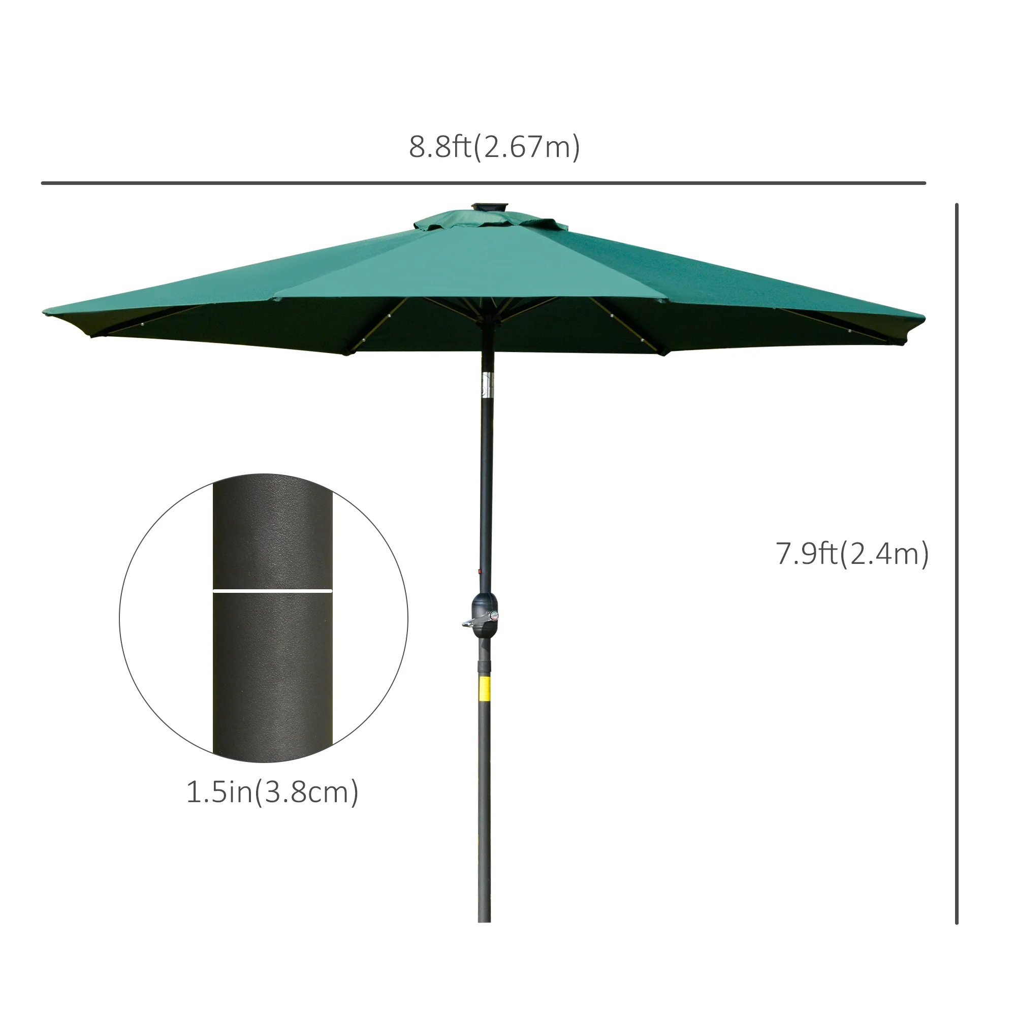 9ft Solar Patio Umbrella Outdoor Sunshade 24 LED Lights Tilt Canopy, Green - Image 5